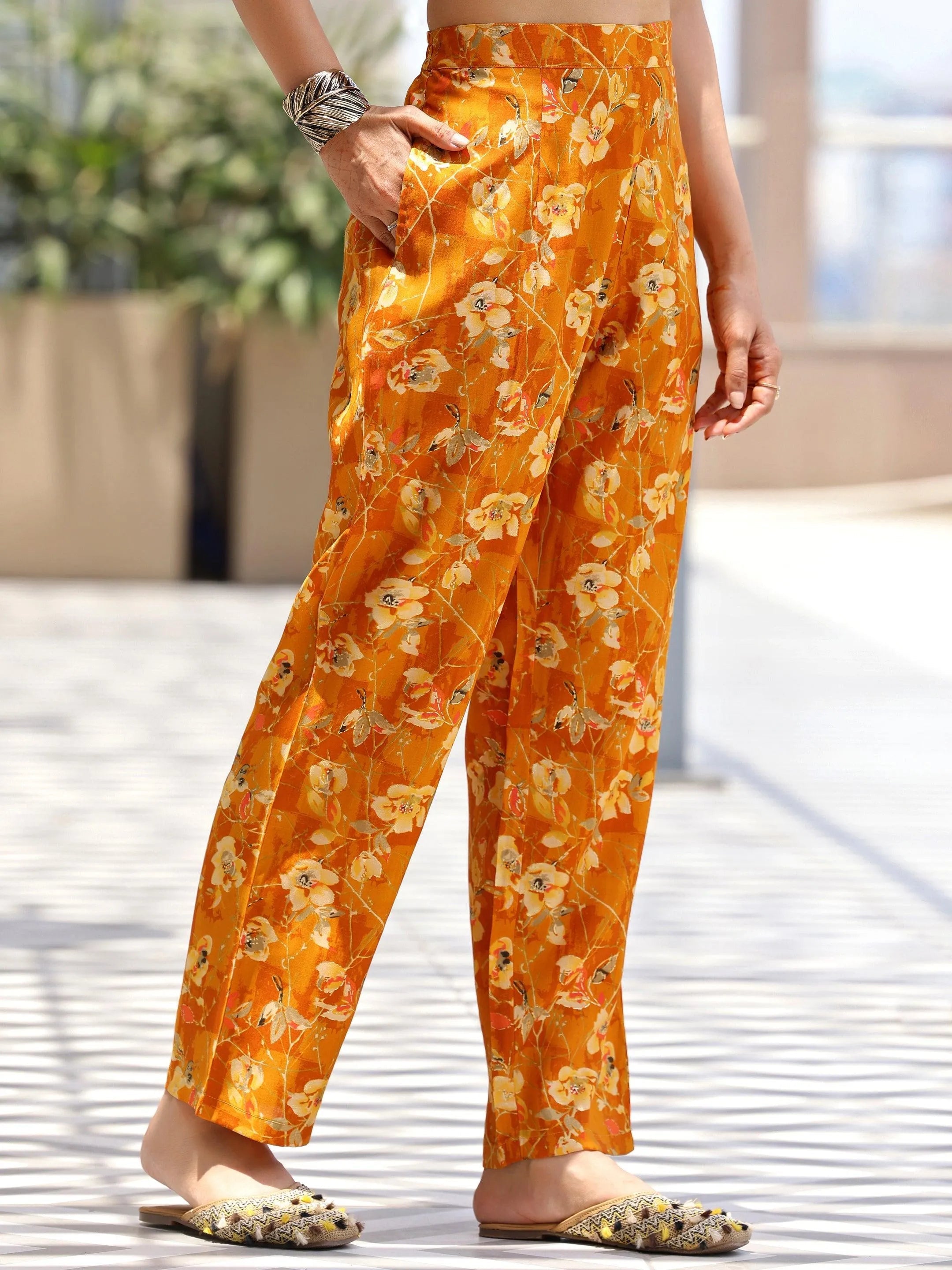 Mustard Printed Silk Blend Co-Ords