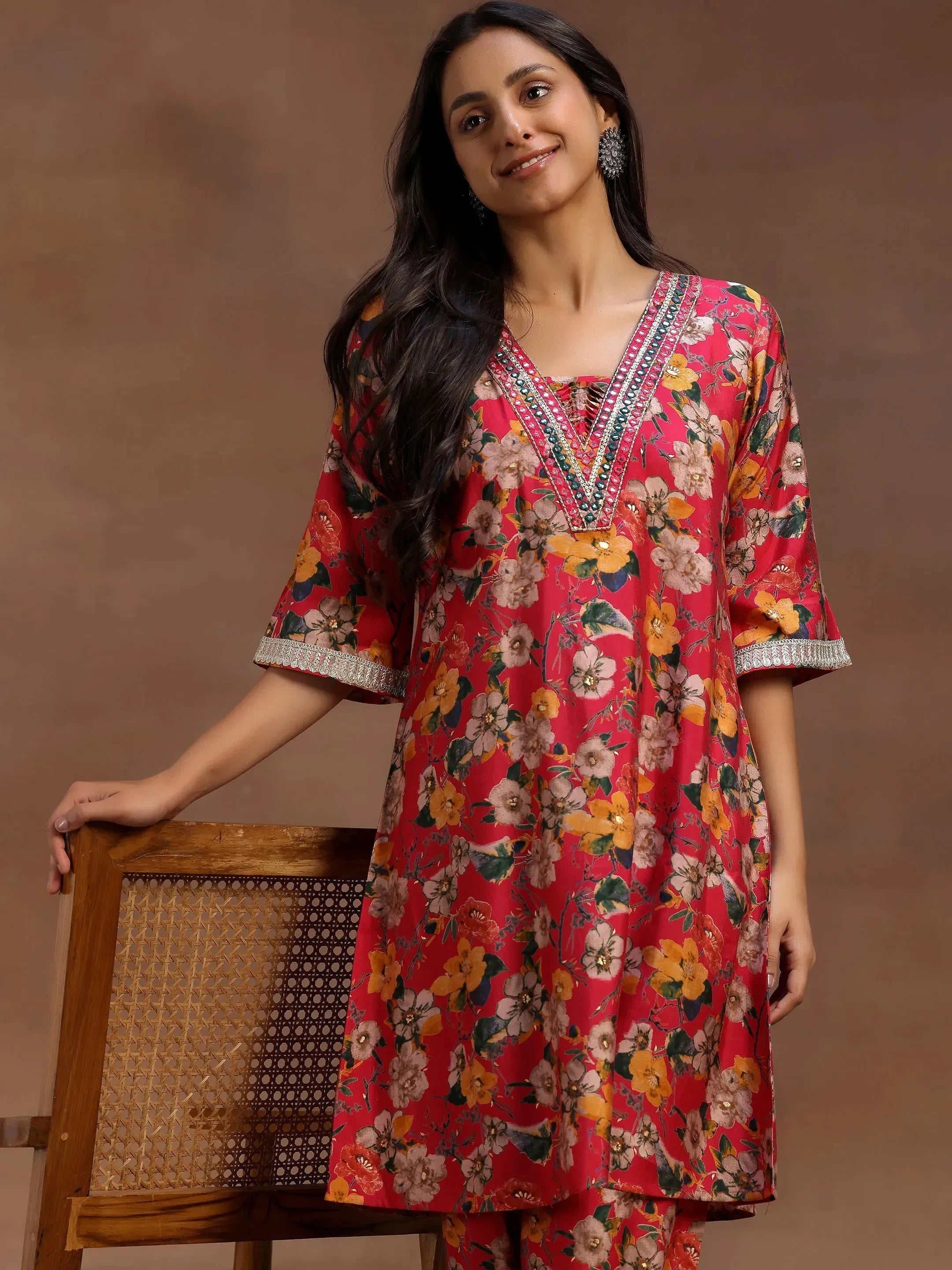 Pink Printed Silk Blend Co-Ords