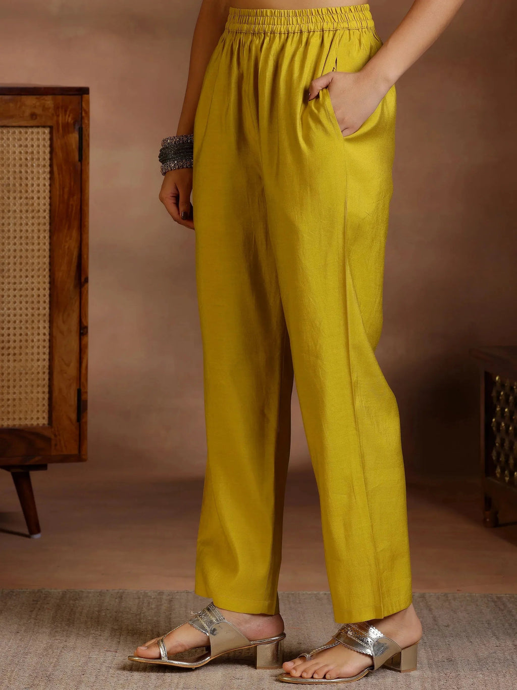 Mustard Yoke Design Silk Blend Straight Suits With Dupatta