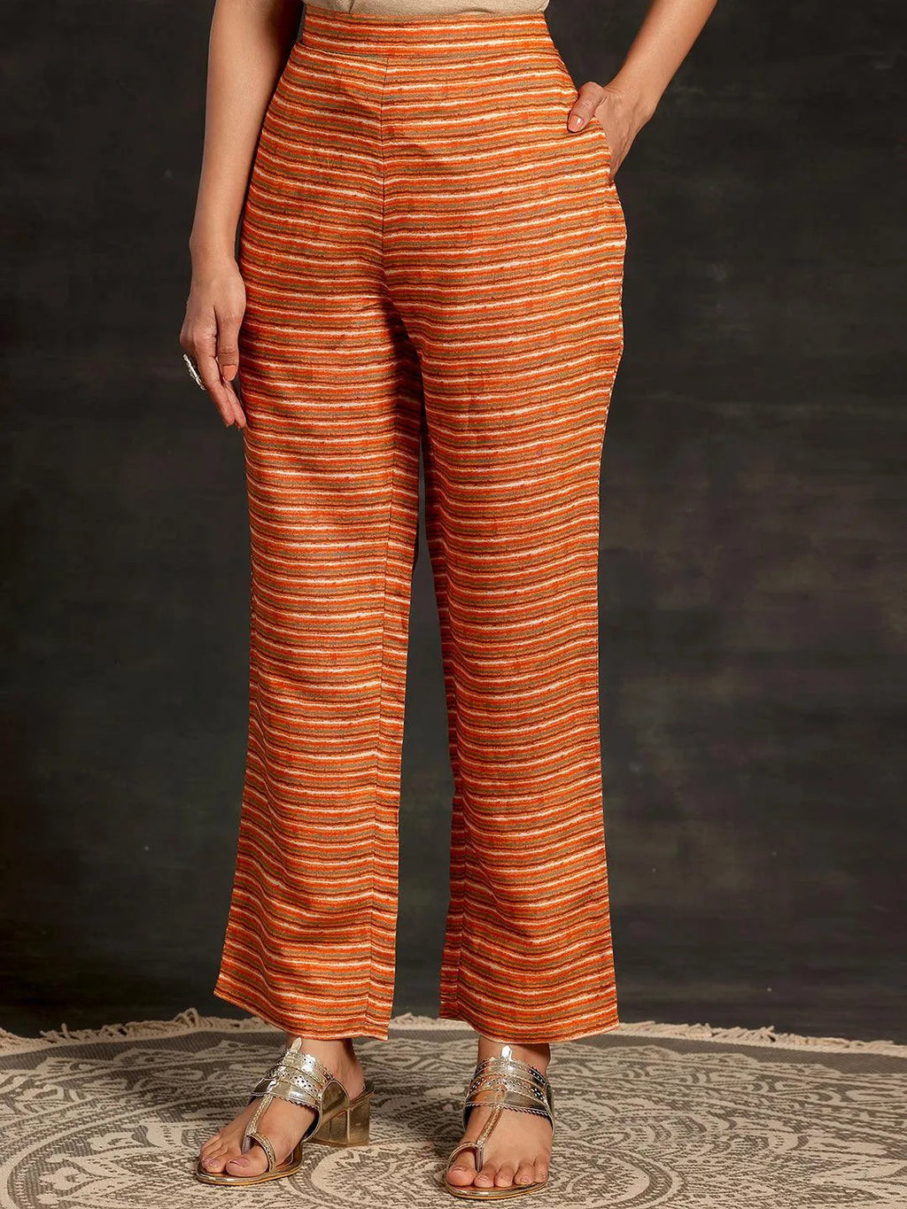 Beige Printed Silk Blend Straight Suit With Dupatta