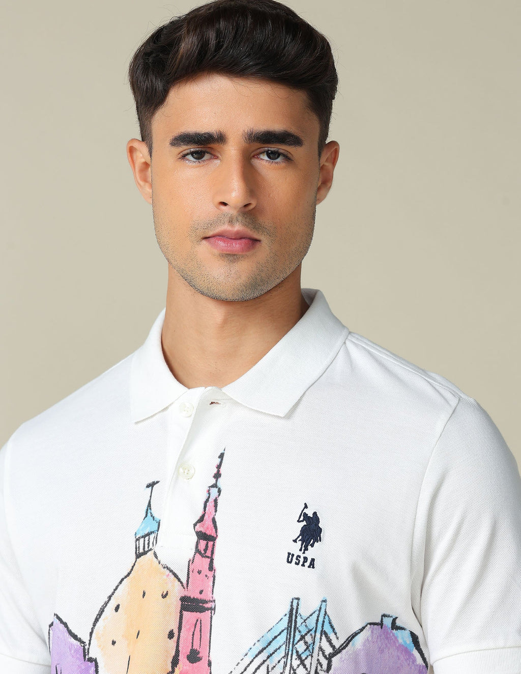 Muscle Fit Graphic Printed Polo Shirt