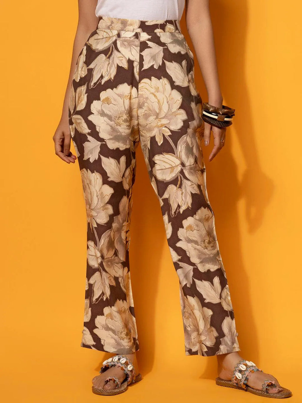 Brown Printed Silk Blend Co-Ords
