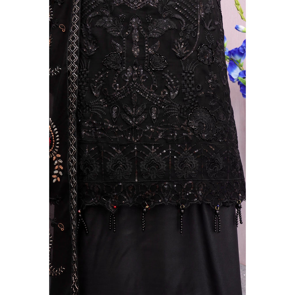 Black Heavy Embroidered Work Georgette Dress Material