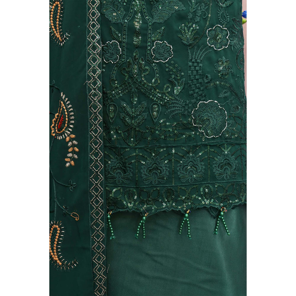 Green Heavy Embroidered Work Georgette Dress Material