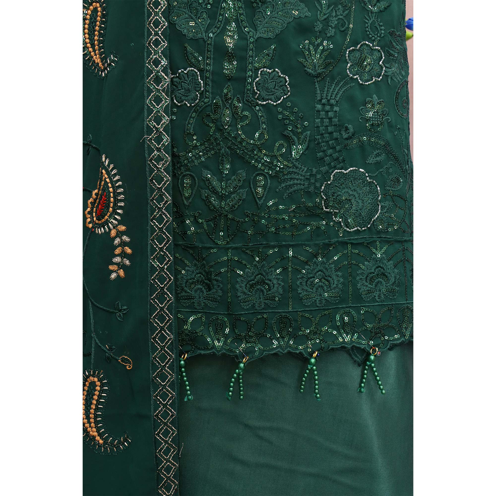 Green Heavy Embroidered Work Georgette Dress Material