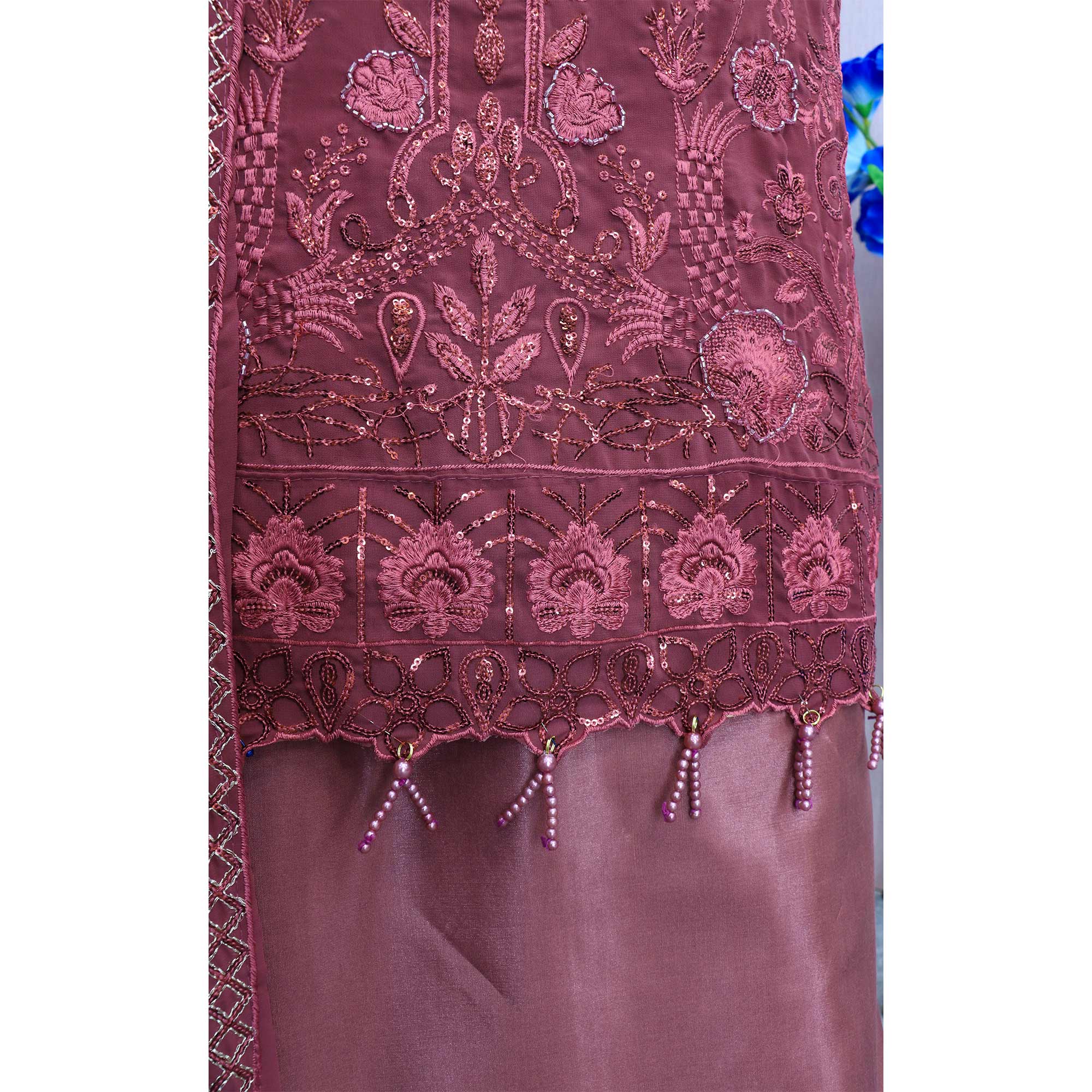 Dusty Pink Heavy Embroidered Work Georgette Dress Material