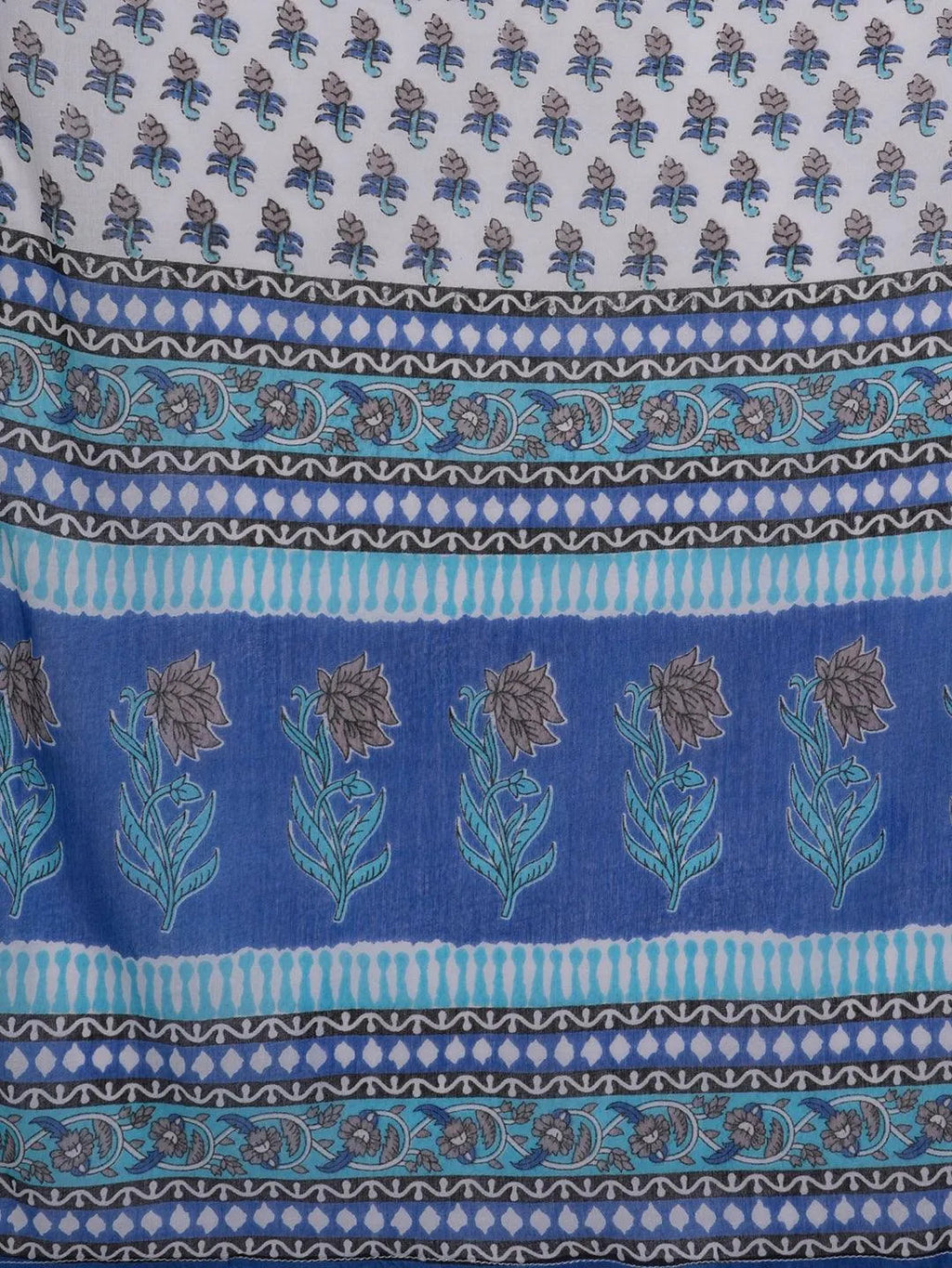 Blue Printed Cotton Straight Suit With Dupatta