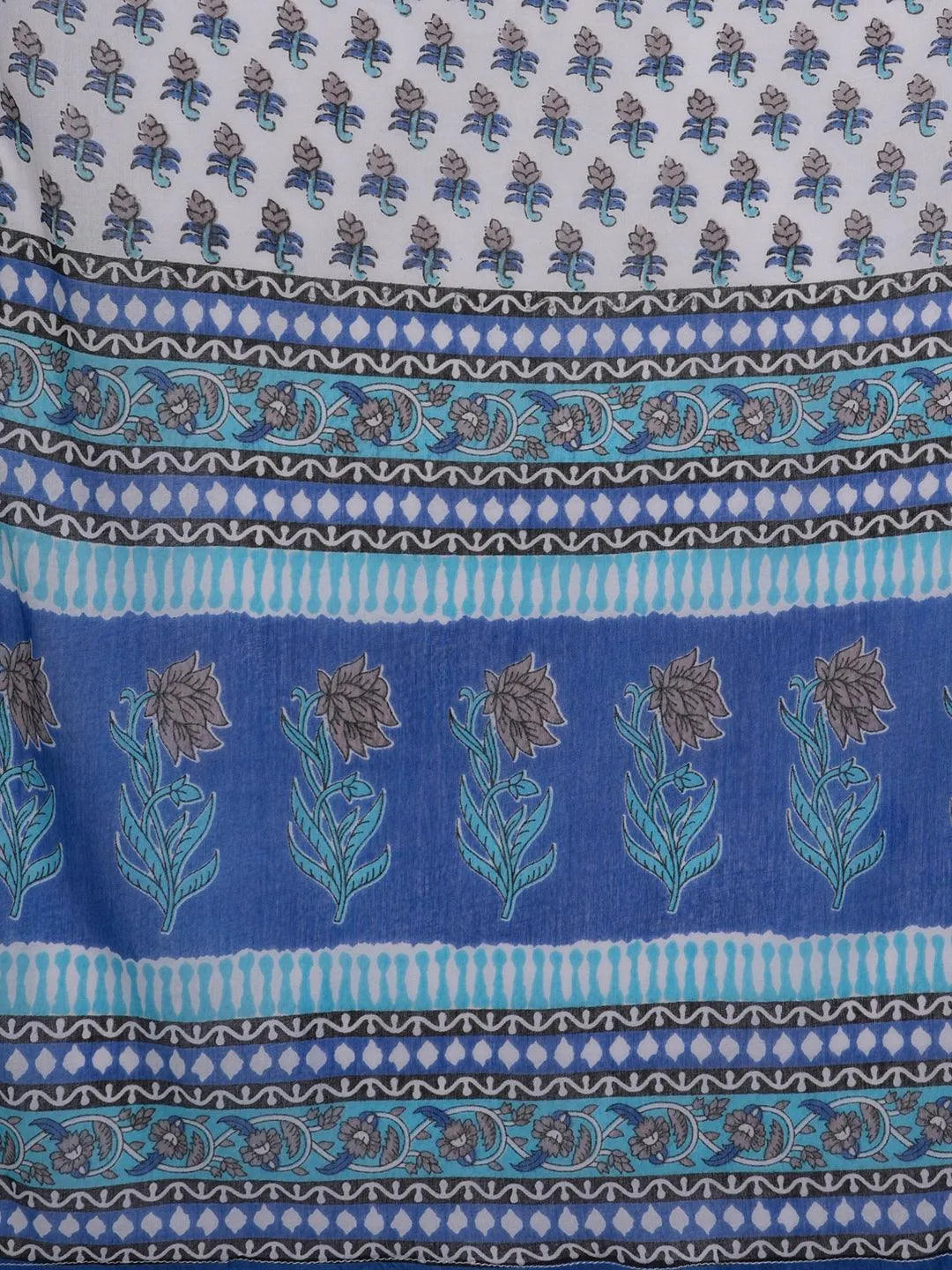 Blue Printed Cotton Straight Suit With Dupatta