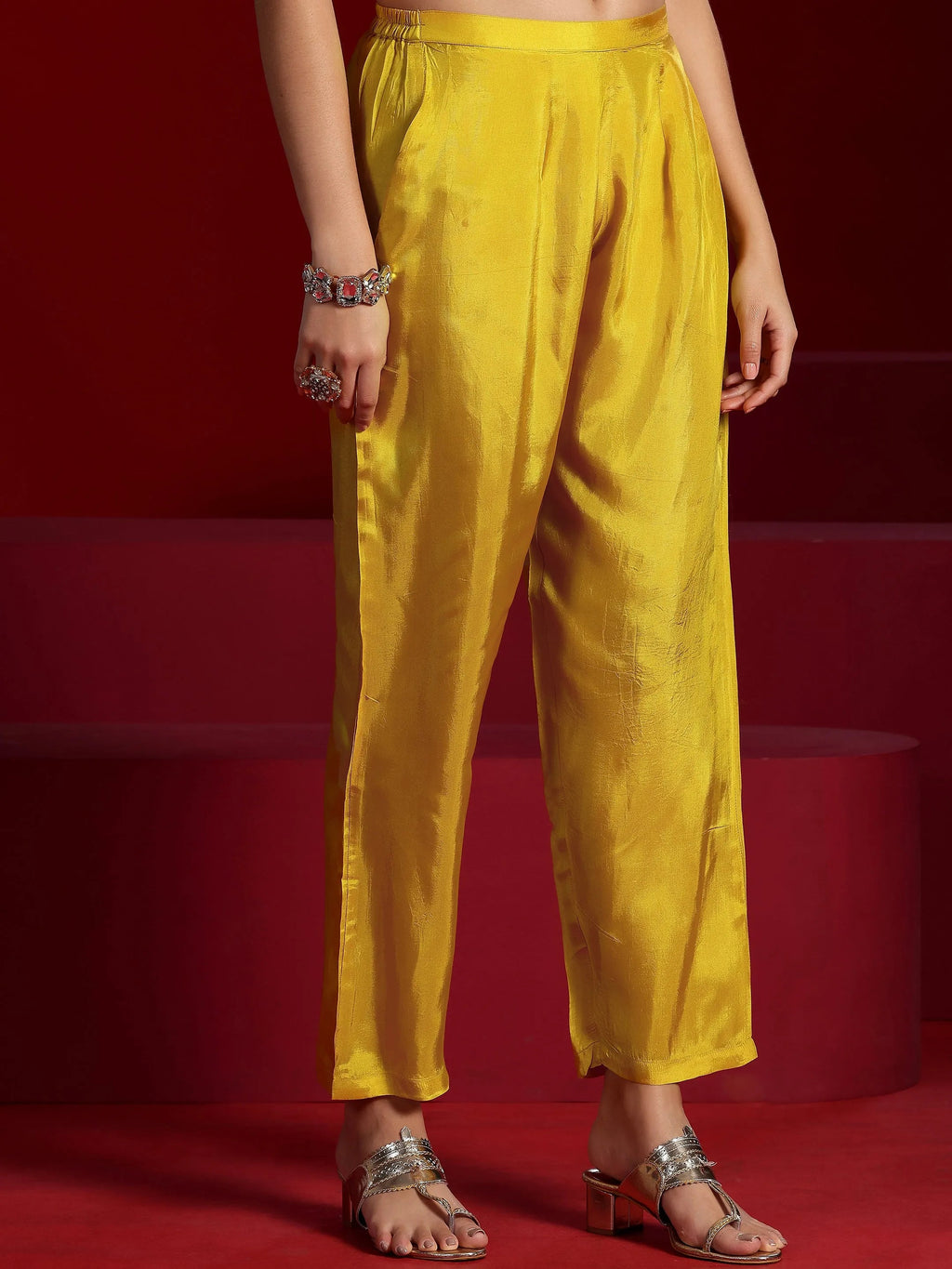 Libas Art Yellow Printed Poly Georgette 3 Piece Co-Ords