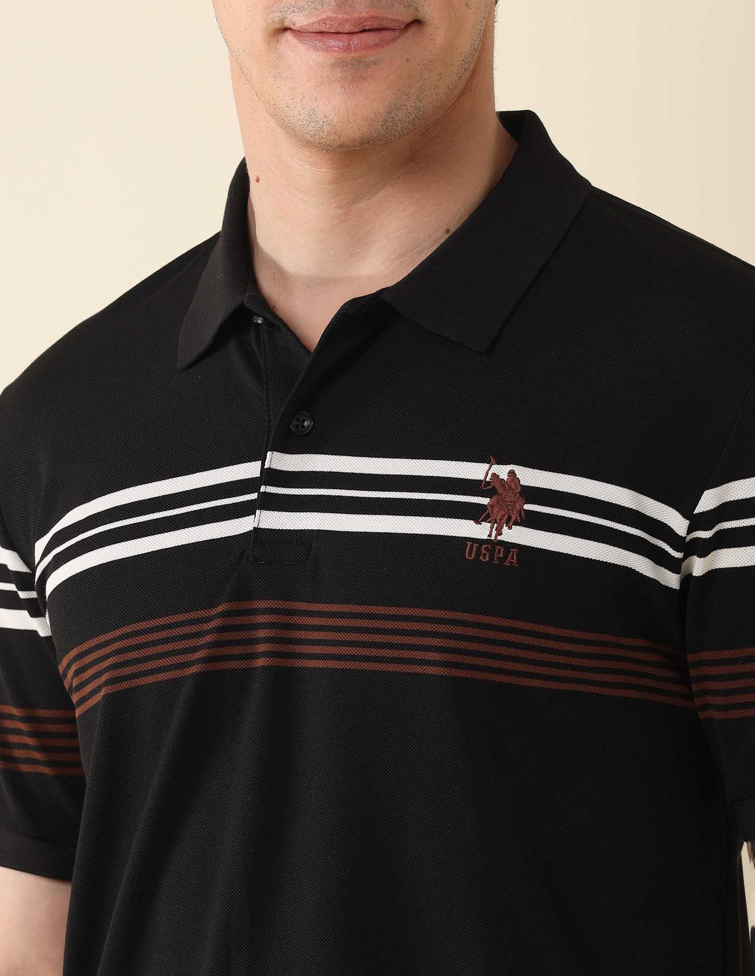 Horizontal Striped Modern Monochrome Polo Shirt