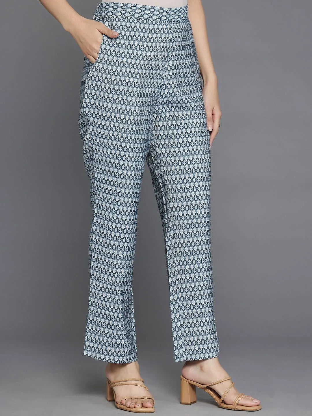 Grey Printed Silk Blend Straight Suit With Dupatta