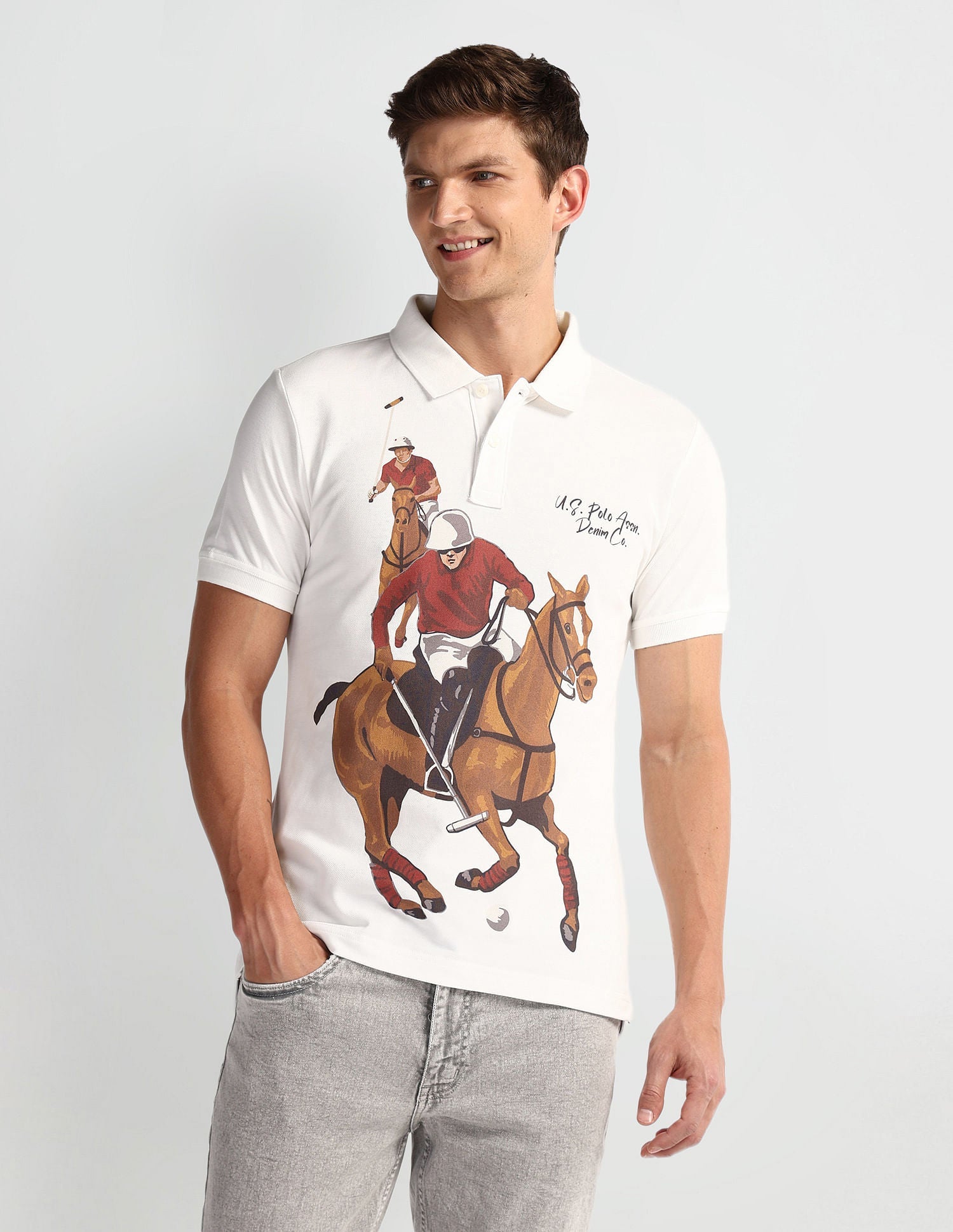 Graphic Print Muscle Fit Polo Shirt