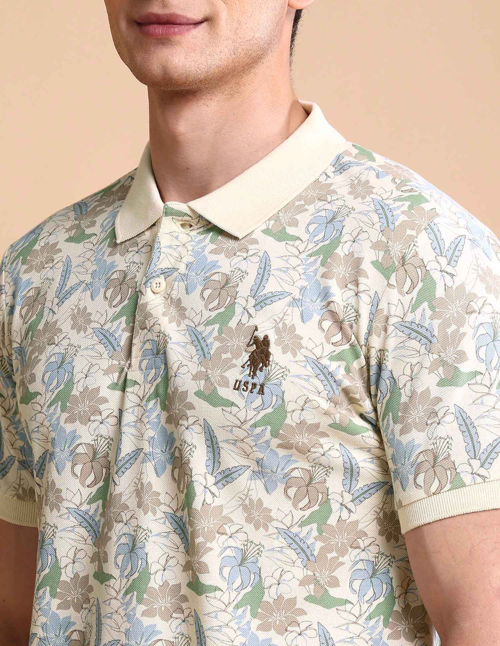 Floral Printed Slim Fit Polo Shirt