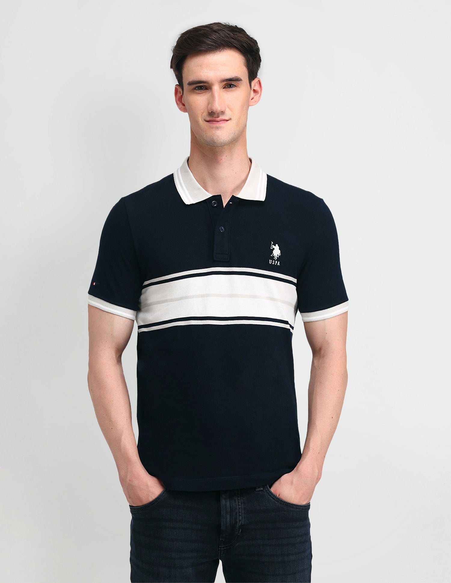 Muscle Fit Colour Block Polo Shirt