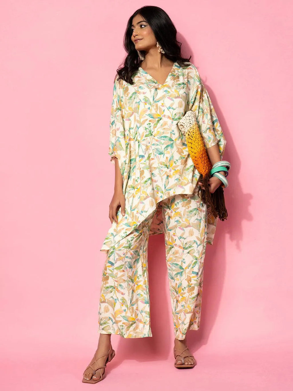 Cream Printed Rayon Co-Ords