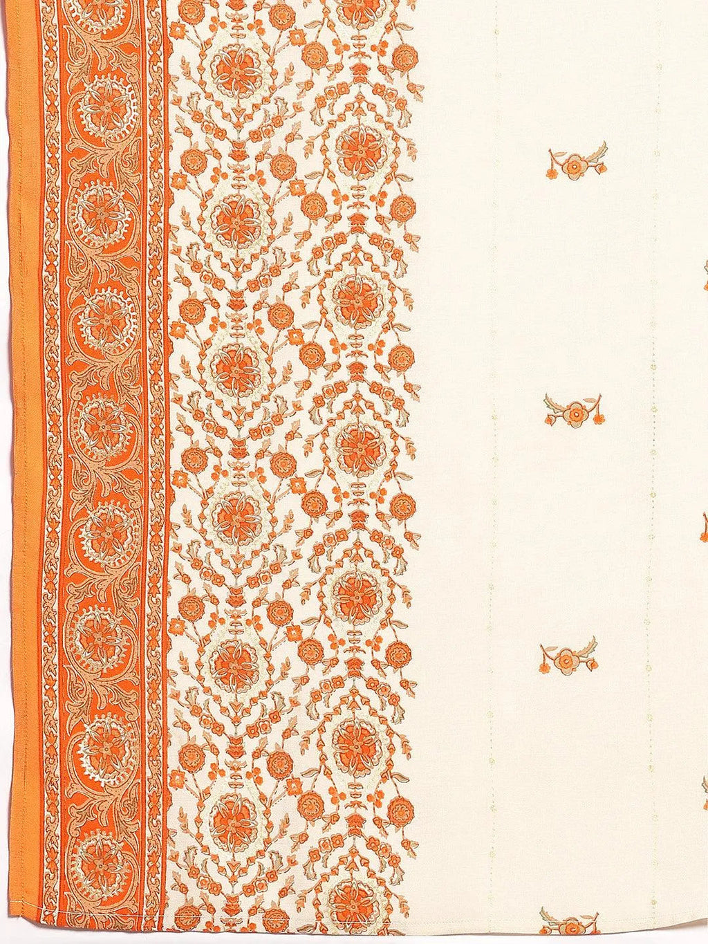 Beige Printed Silk Blend Straight Suit With Dupatta