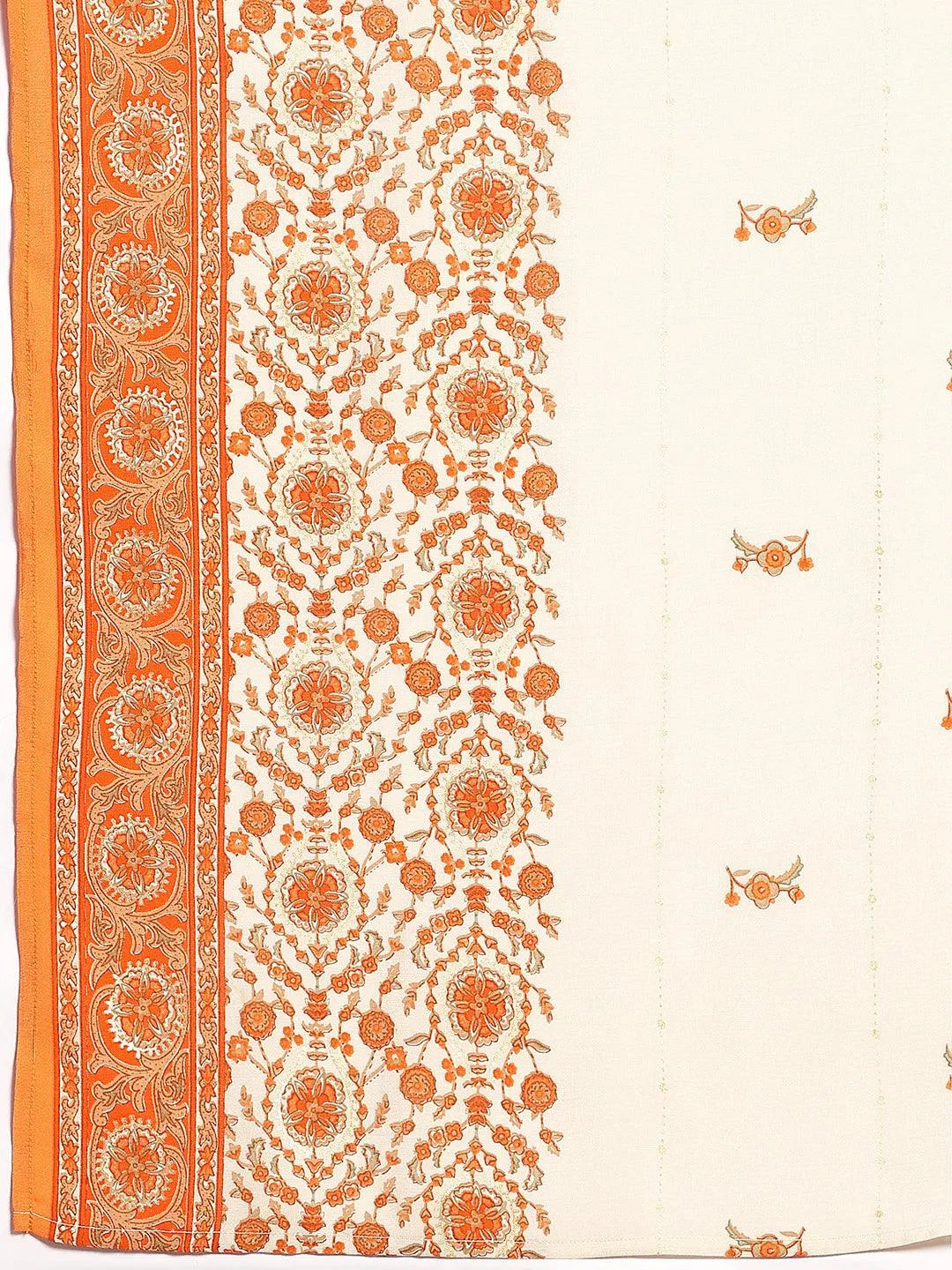 Beige Printed Silk Blend Straight Suit With Dupatta