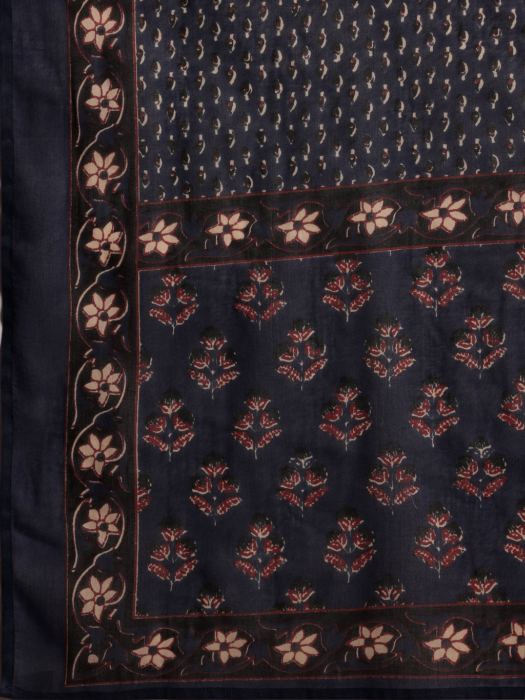 Blue Printed Cotton Straight Suit With Dupatta