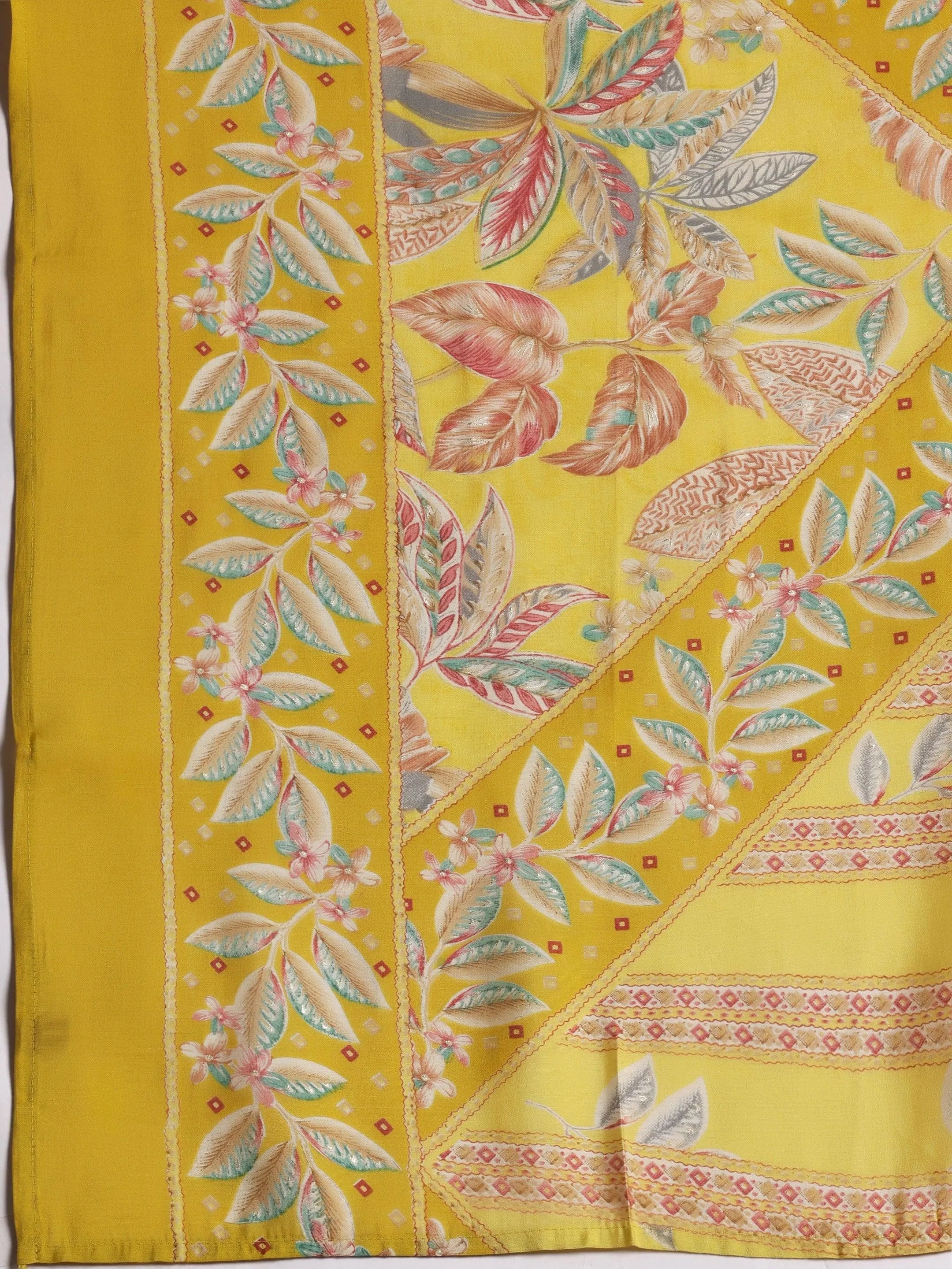 Aashna Mustard Printed Silk Blend A-Line Kurta With Palazzos & Dupatta