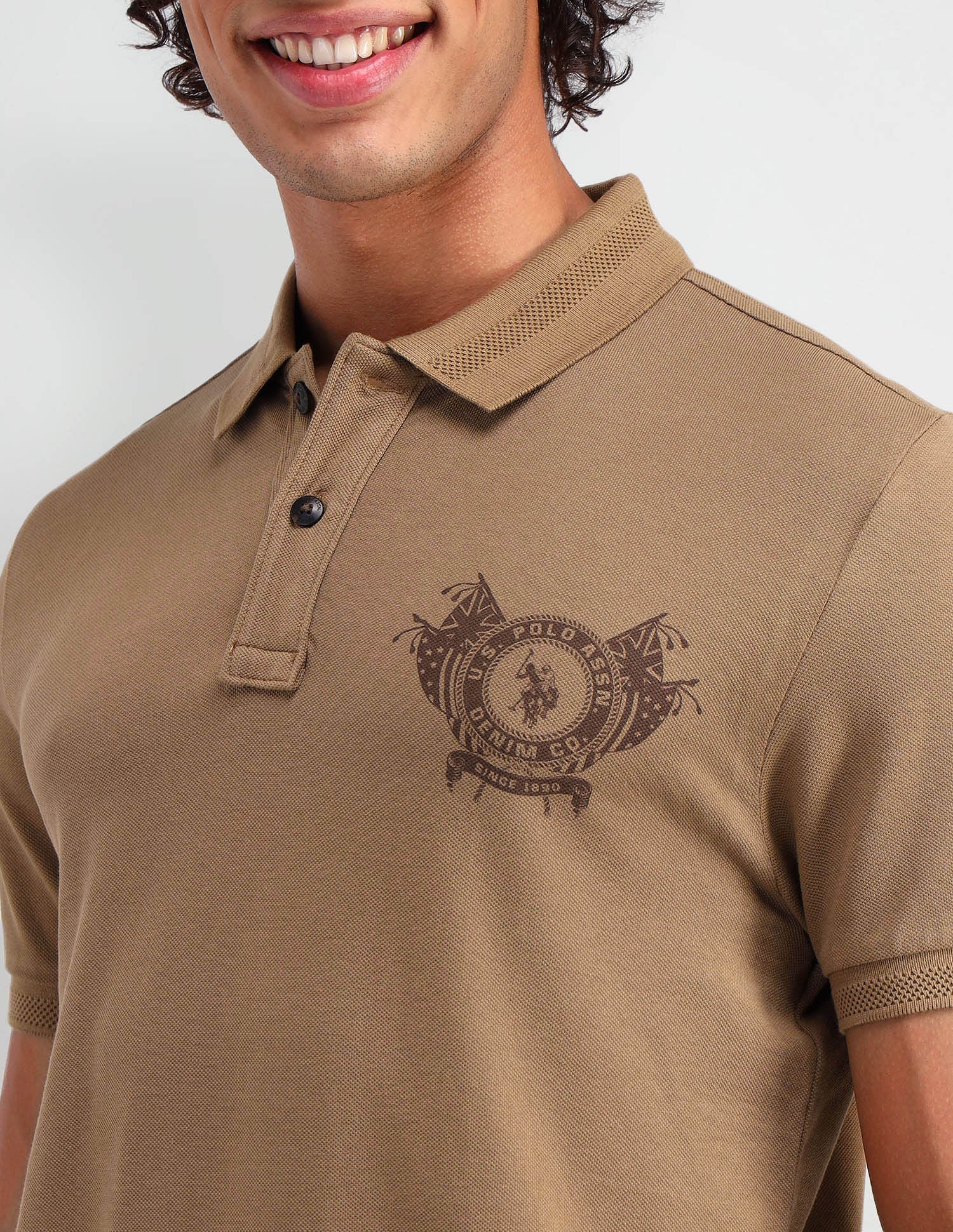 Muscle Fit Brand Print Polo Shirt