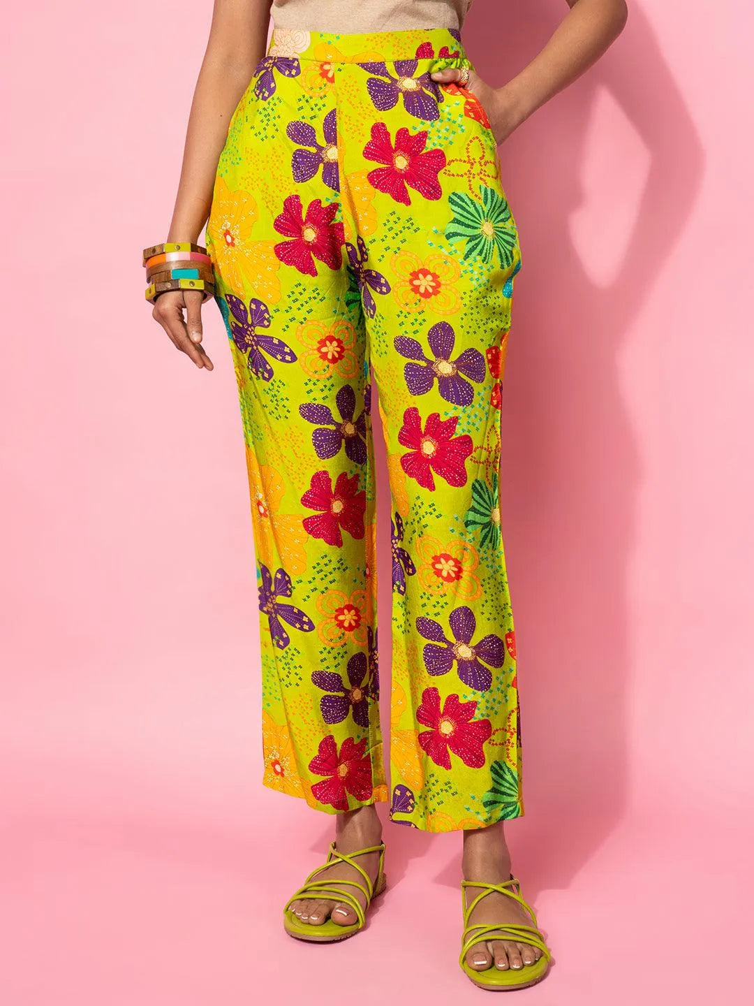 Green Printed Silk Blend Co-Ords