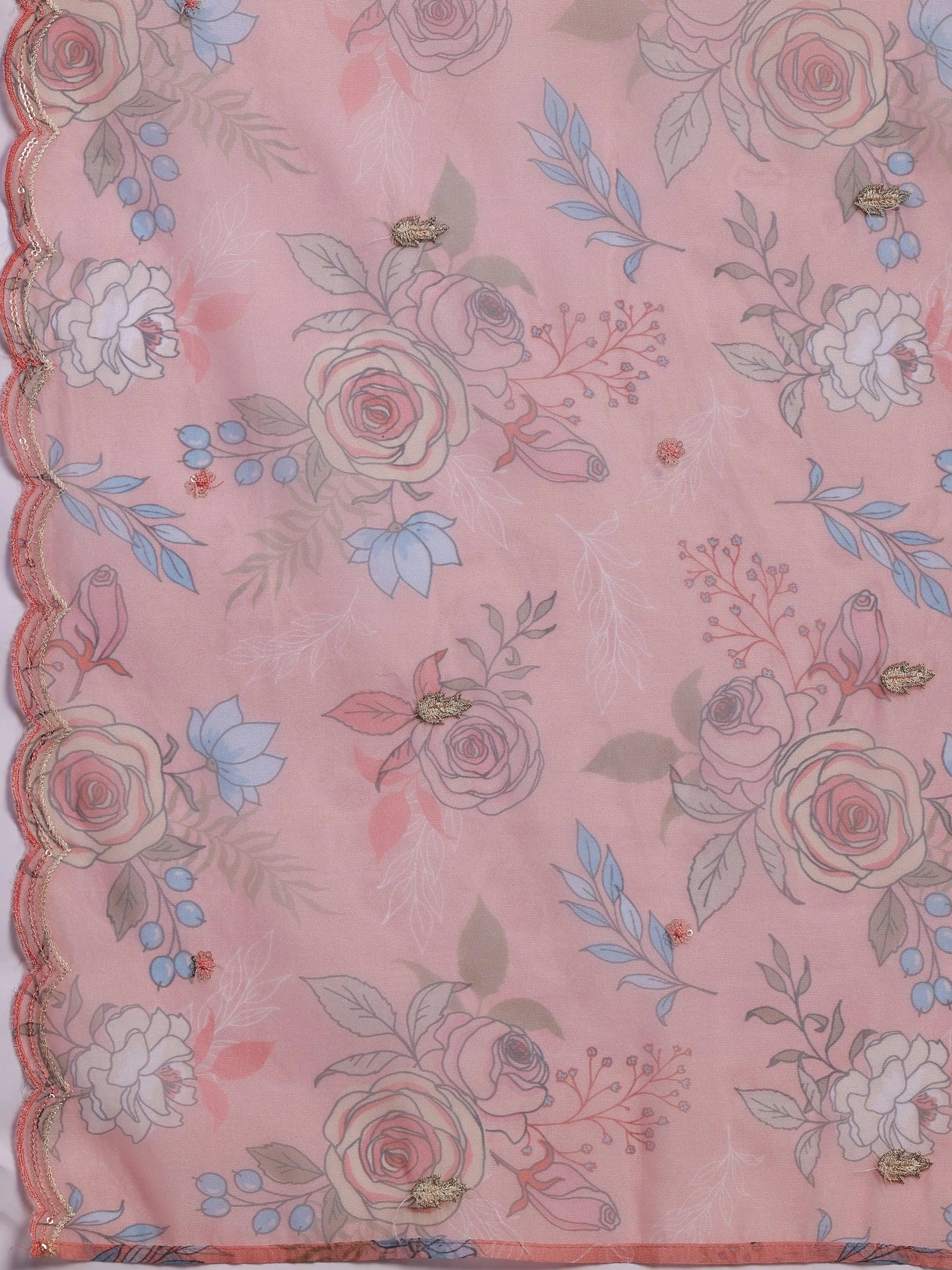 Peach Yoke Design Silk Blend Straight Suit With Dupatta