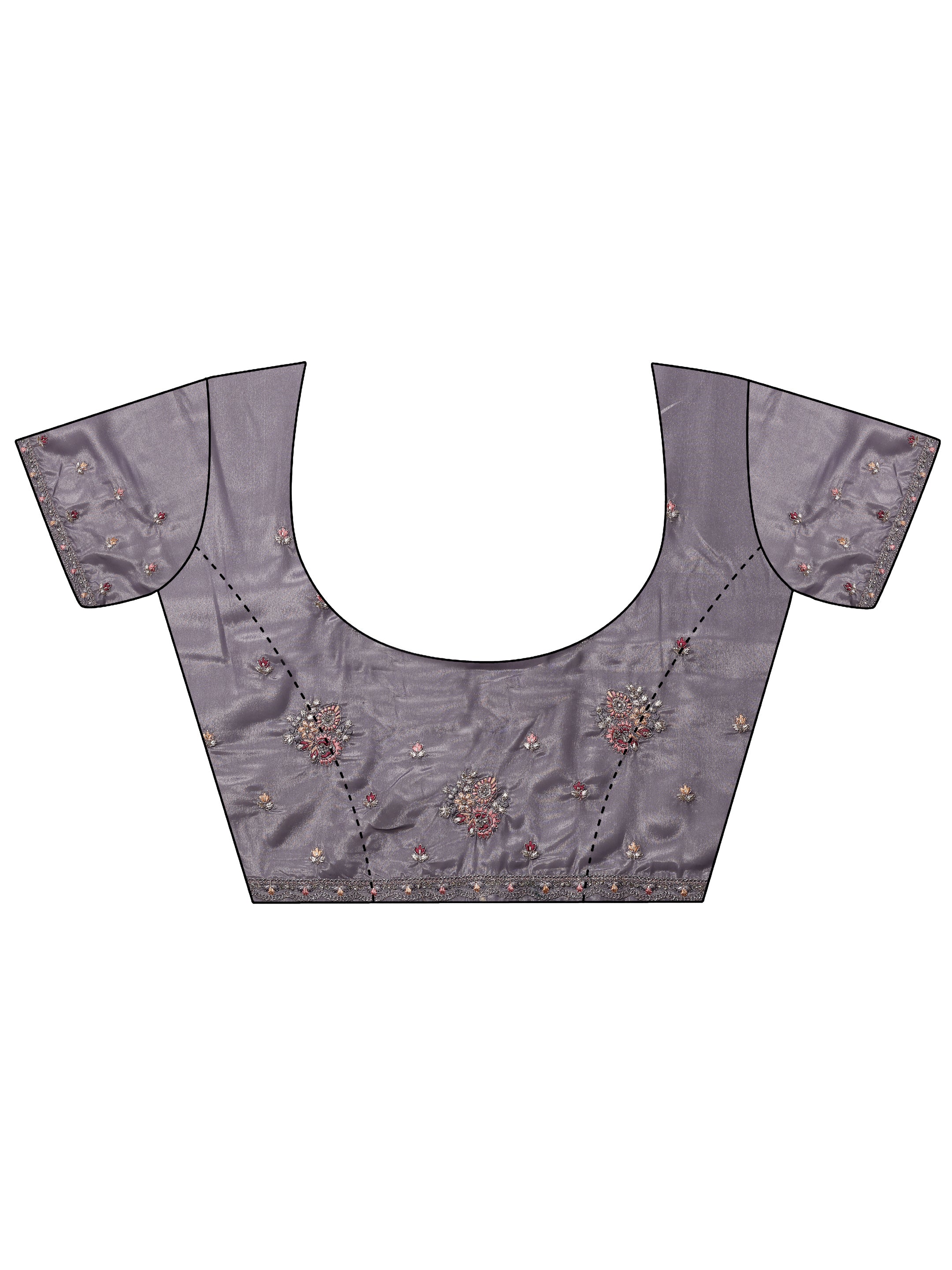 Lavender Embroidered Crepe Saree With Unstitched Blouse Piece