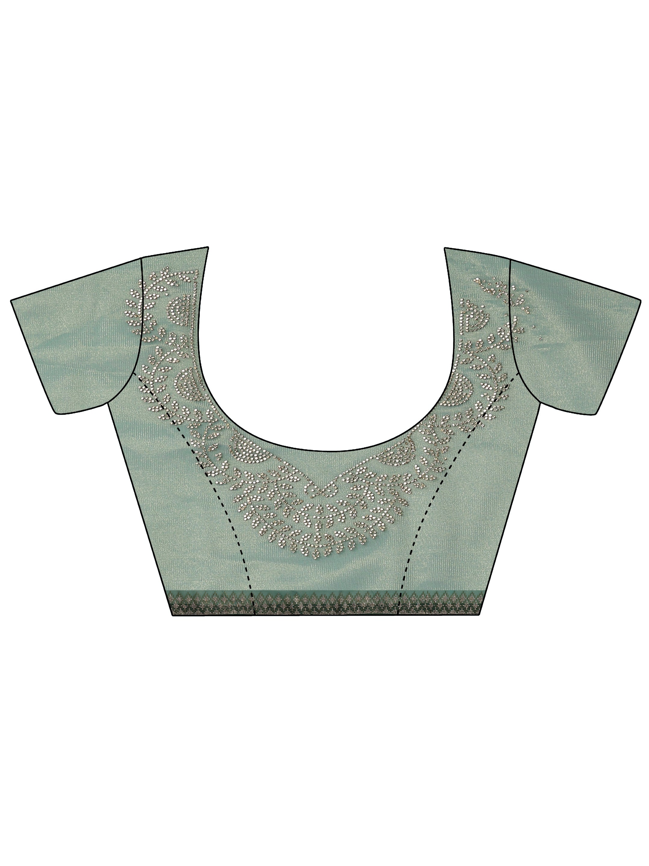 Green Embellished Nylon Saree With Unstitched Blouse Piece