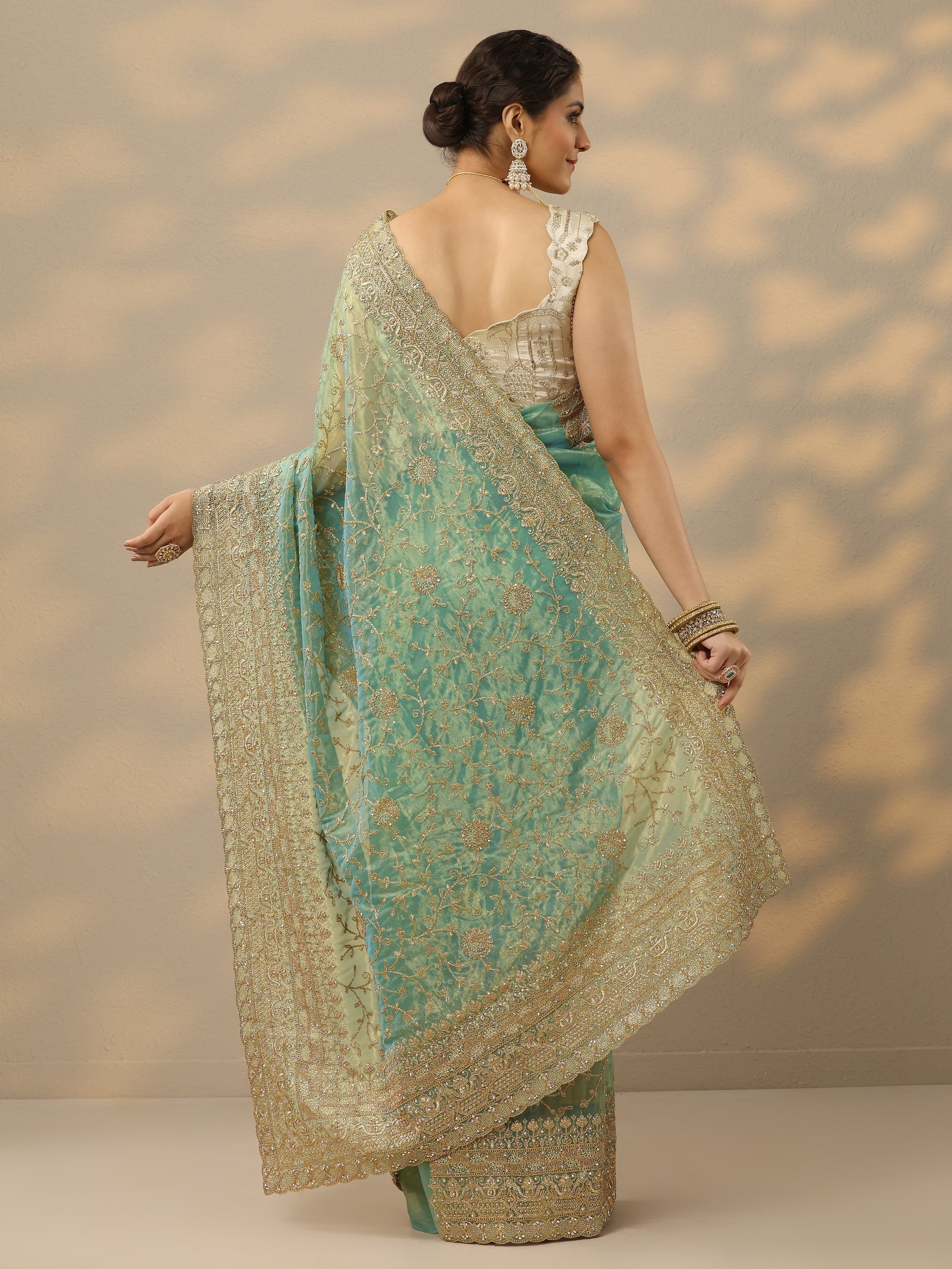 Blue Embroidered Banarasi Nylon Saree With Unstitched Blouse Piece