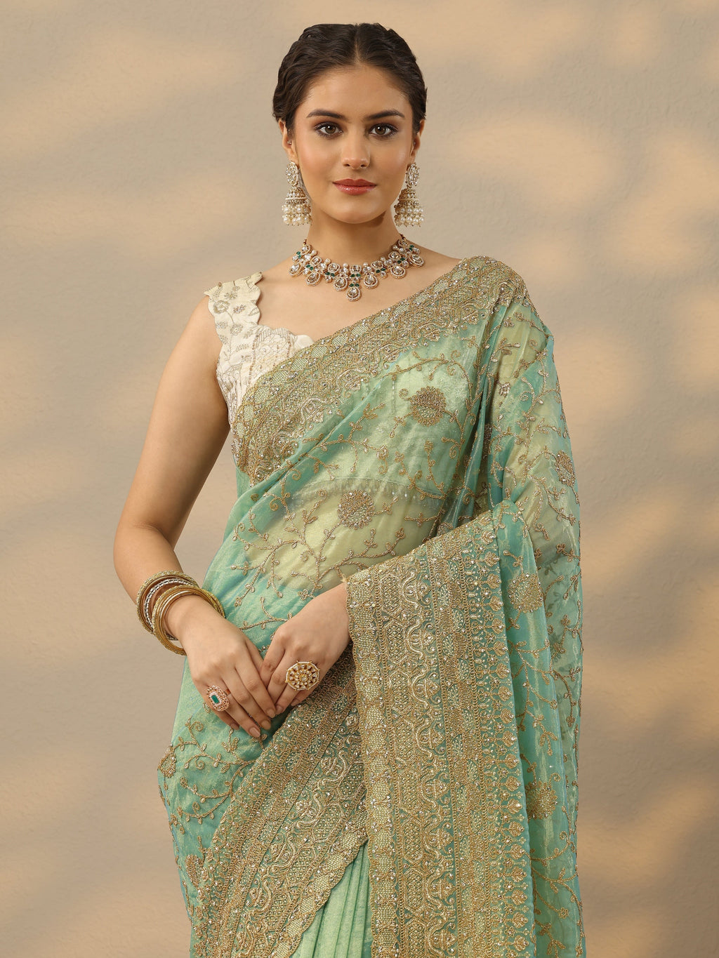 Blue Embroidered Banarasi Nylon Saree With Unstitched Blouse Piece