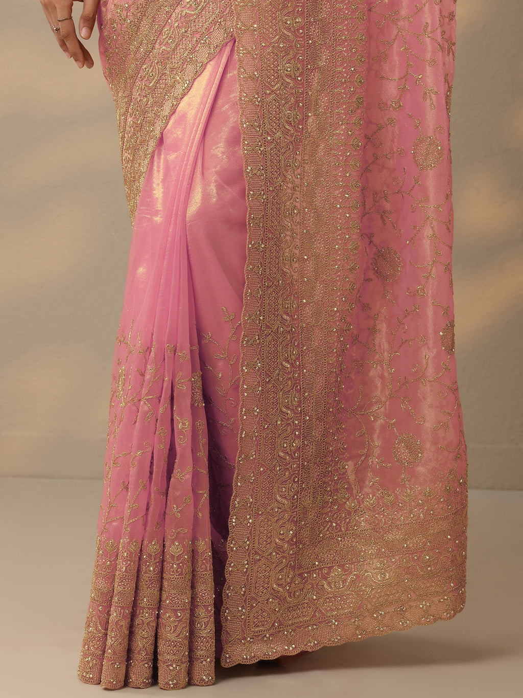 Peach Embroidered Nylon Saree With Unstitched Blouse Piece