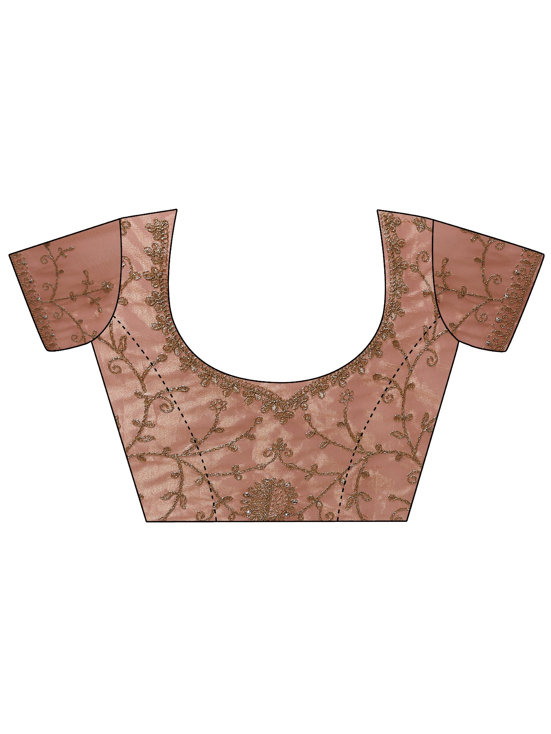 Peach Embroidered Nylon Saree With Unstitched Blouse Piece