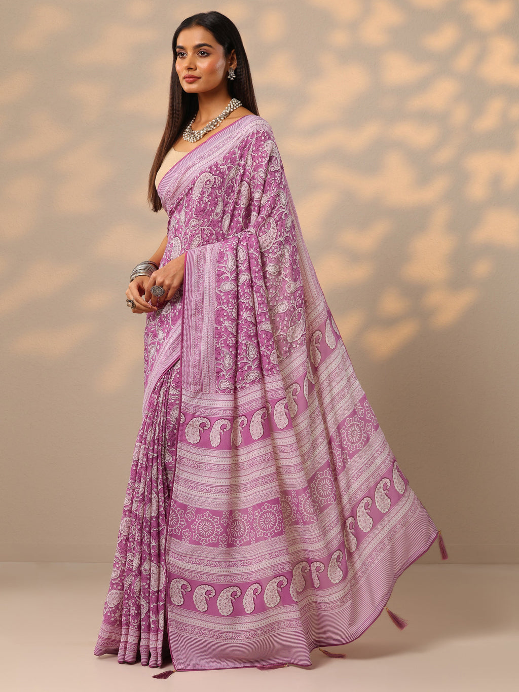 Pink Printed Georgette Saree With Unstitched Blouse Piece
