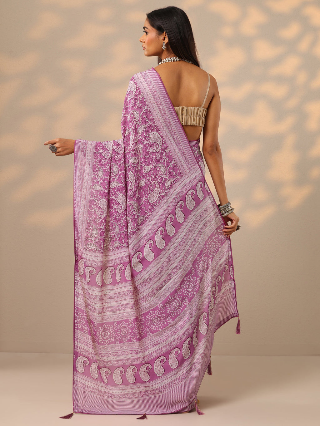 Pink Printed Georgette Saree With Unstitched Blouse Piece