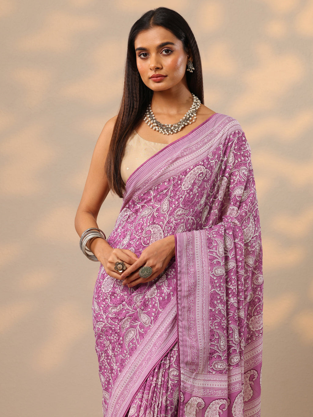 Pink Printed Georgette Saree With Unstitched Blouse Piece