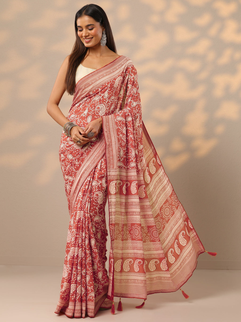 Orange Printed Georgette Saree With Unstitched Blouse Piece