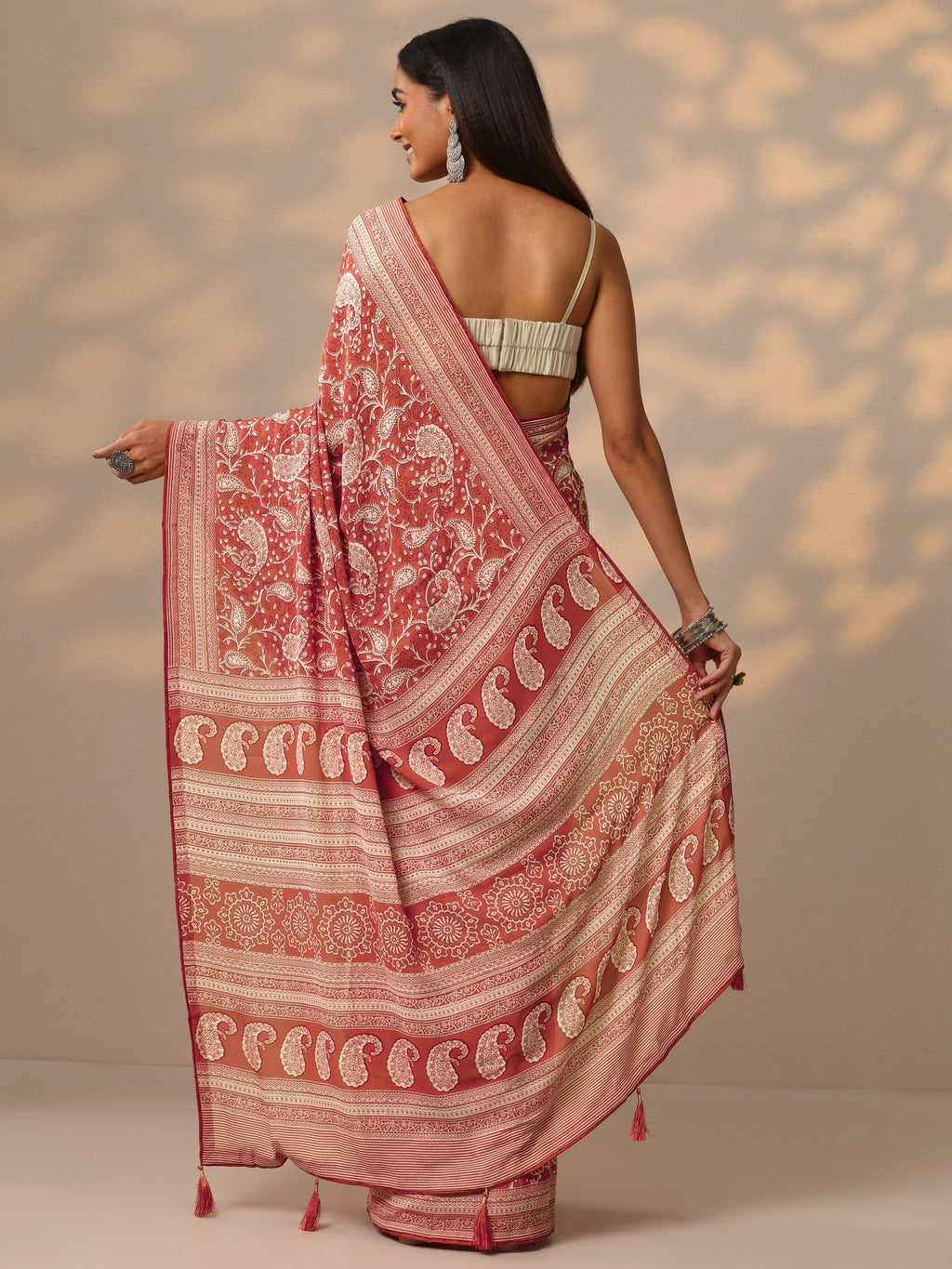 Orange Printed Georgette Saree With Unstitched Blouse Piece