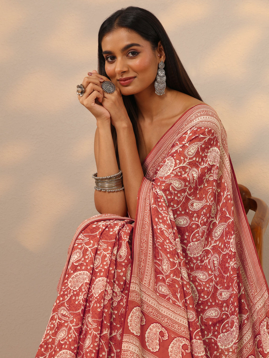 Orange Printed Georgette Saree With Unstitched Blouse Piece