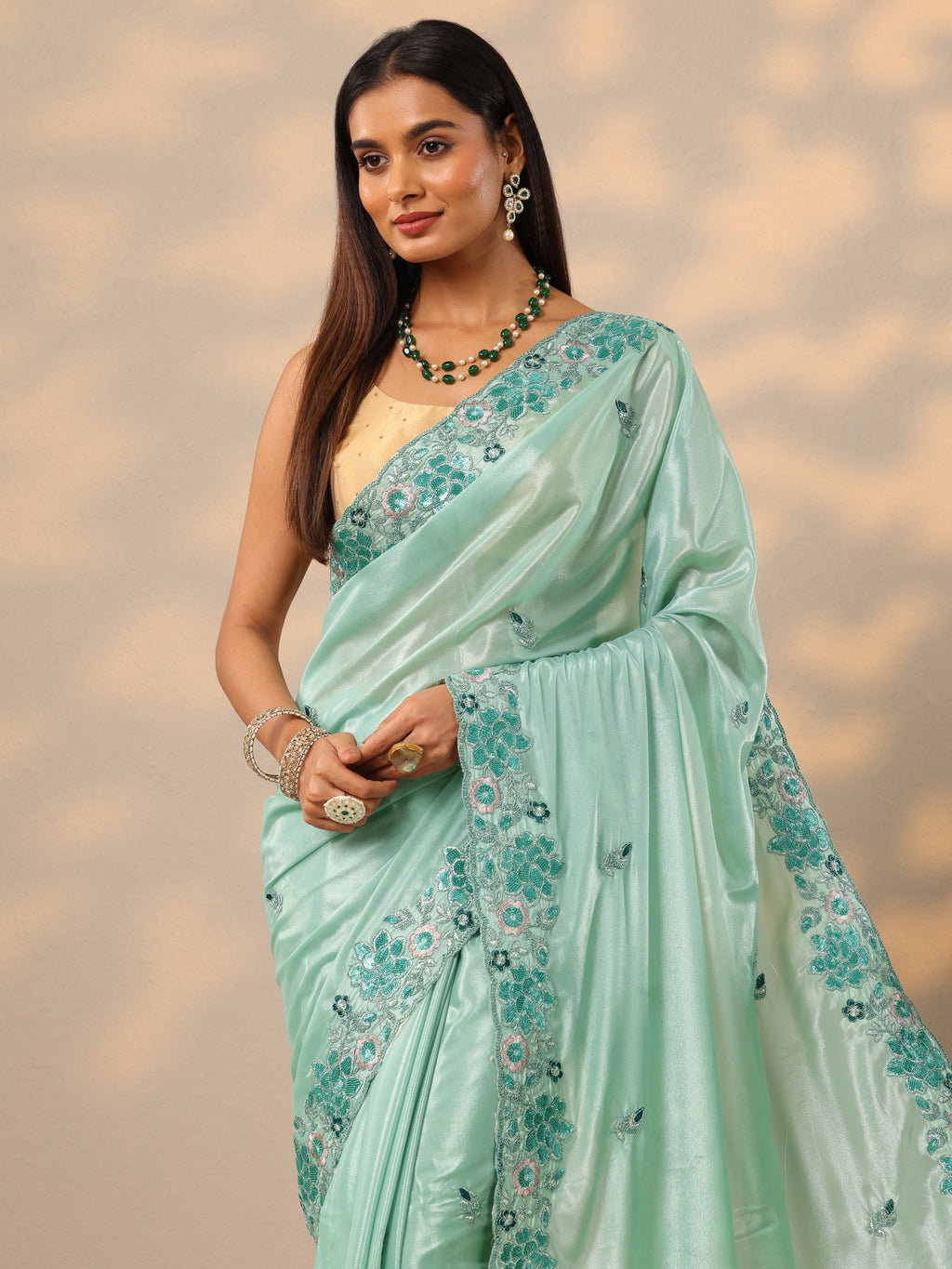 Blue Embroidered Georgette Saree With Unstitched Blouse Piece