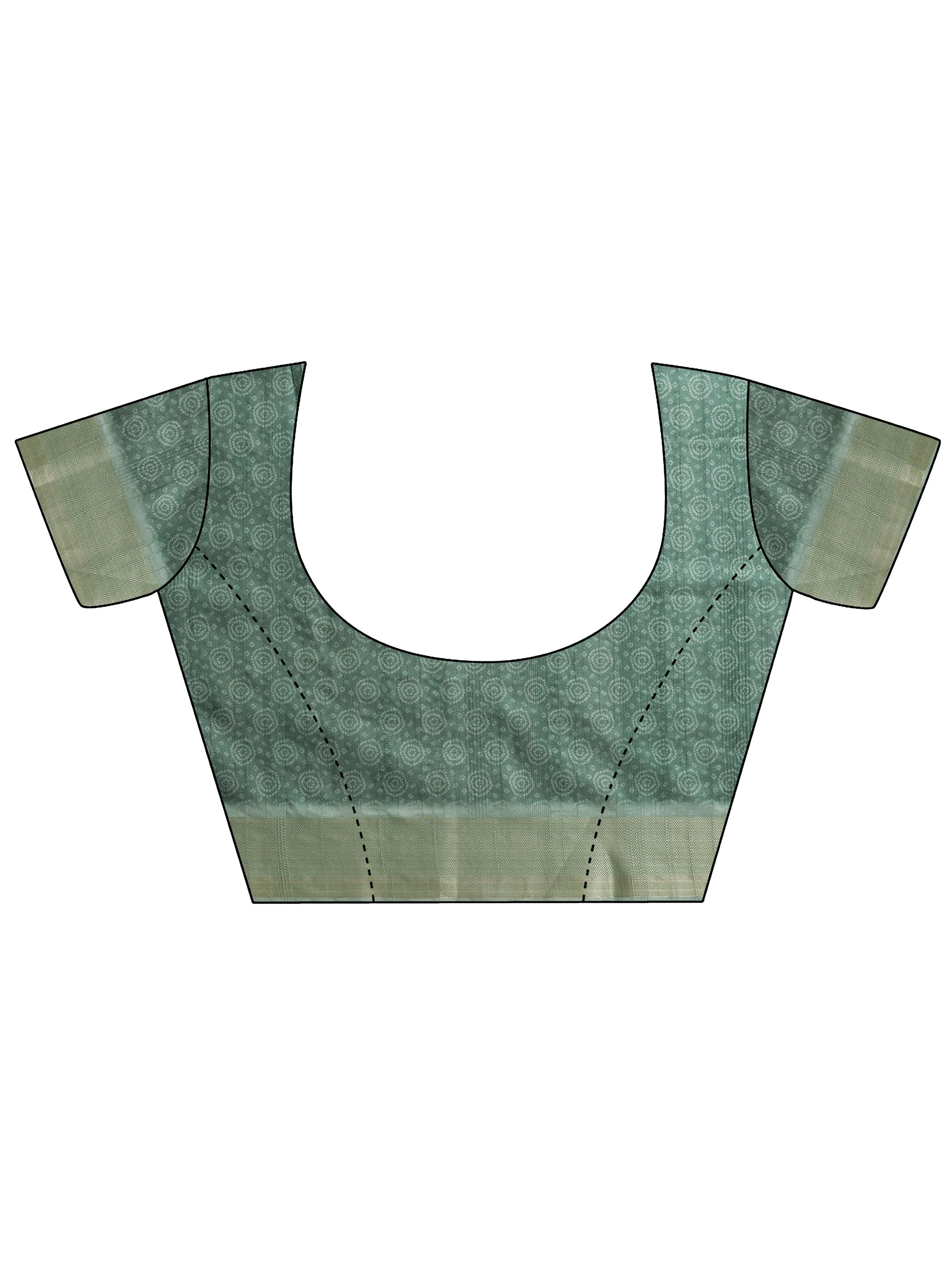 Green Printed Silk Blend Sarees With Unstitched Blouse Piece