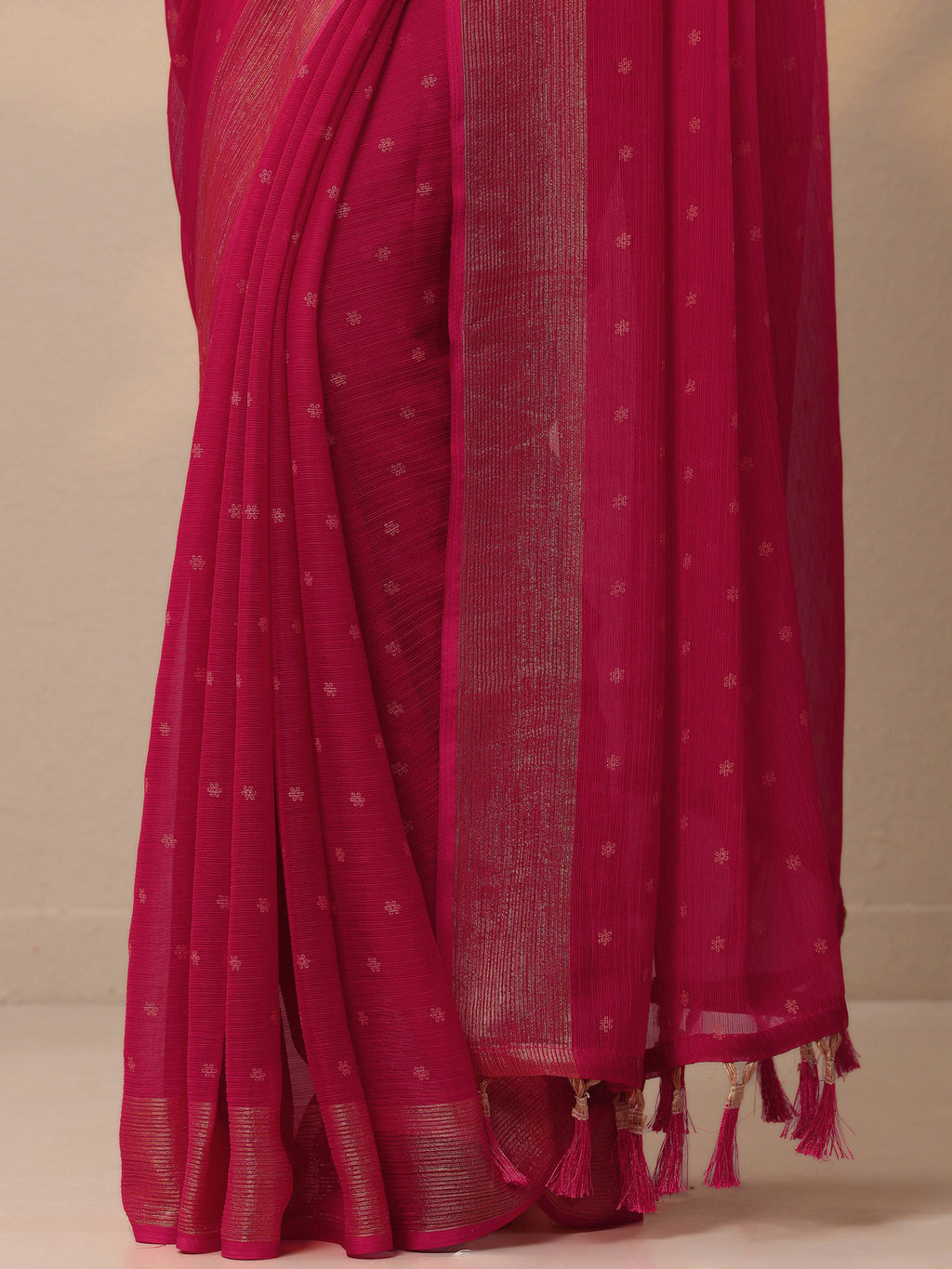 Pink Printed Chiffon Saree With Unstitched Blouse Piece