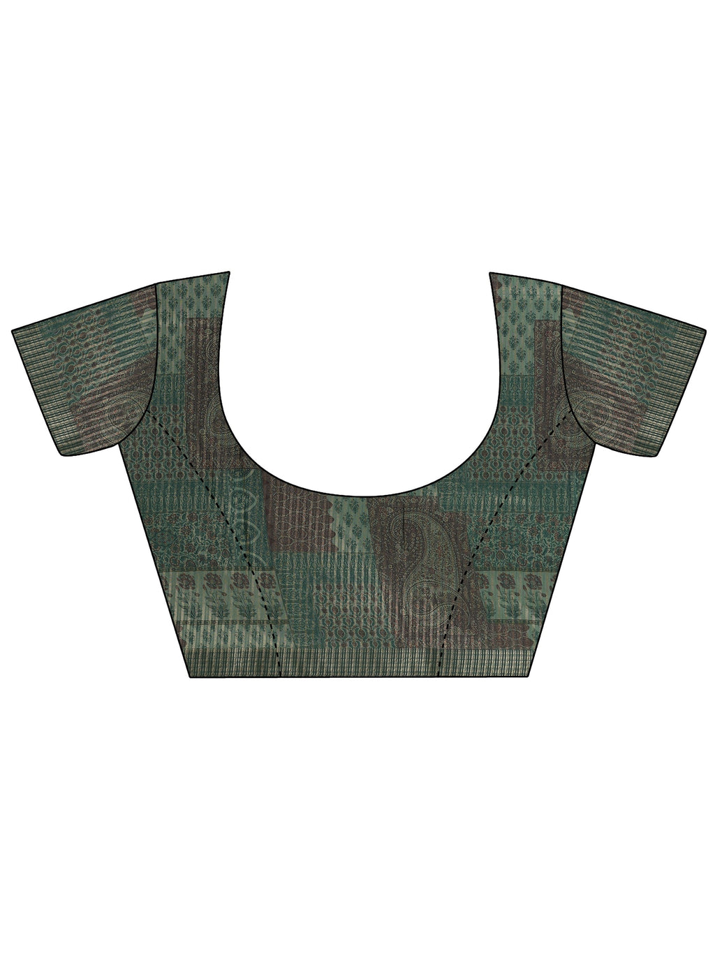 Green Printed Silk Blend Sarees With Unstitched Blouse Piece