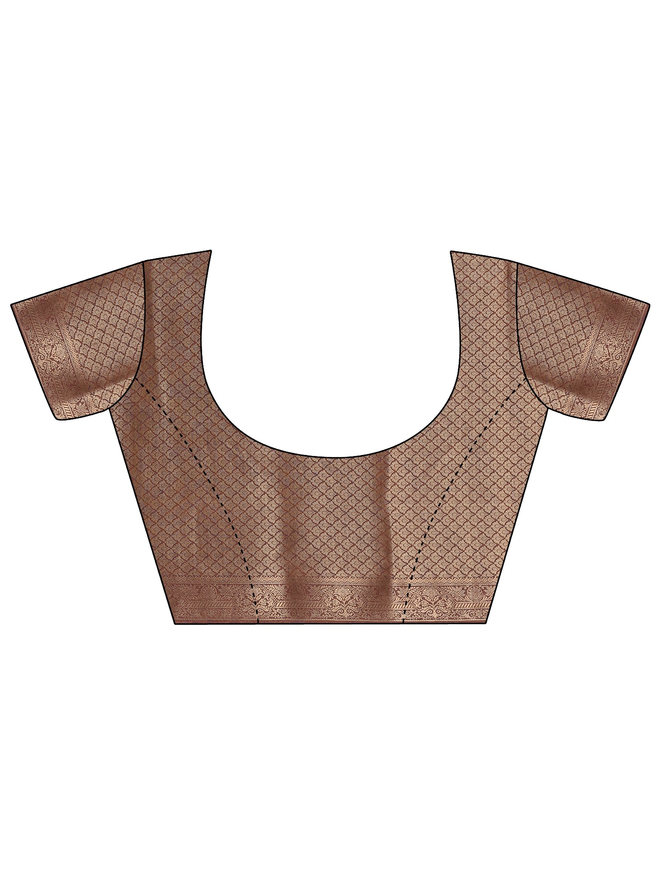 Brown Printed Silk Blend Sarees With Unstitched Blouse Piece