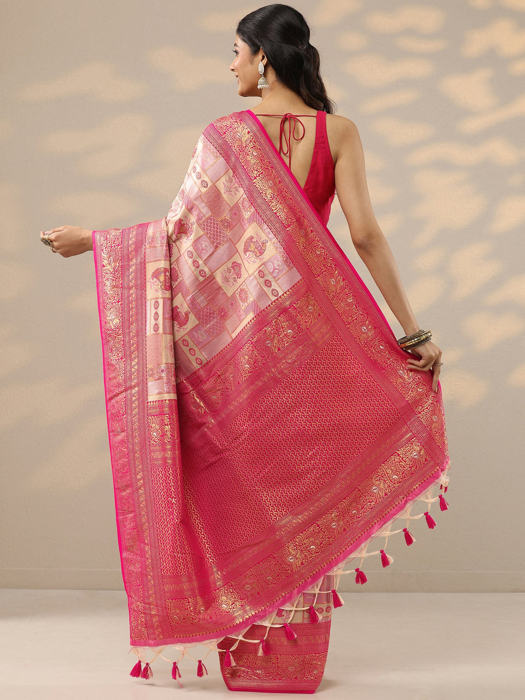 Pink Woven Design Silk Blend Saree With Unstitched Blouse Piece