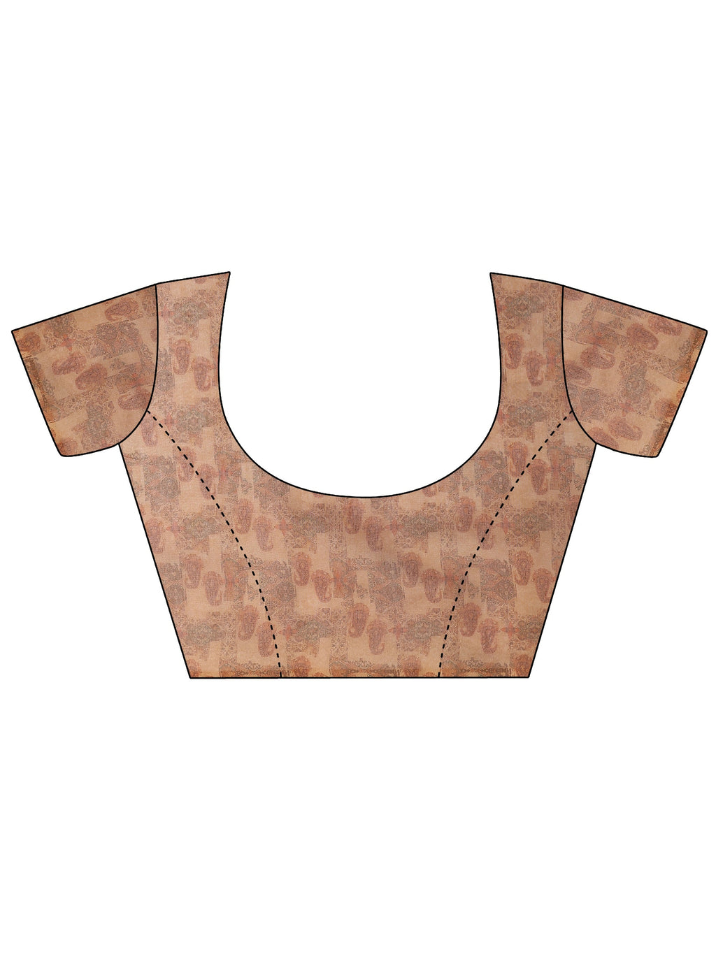 Brown Printed Silk Blend Saree With Unstitched Blouse Piece