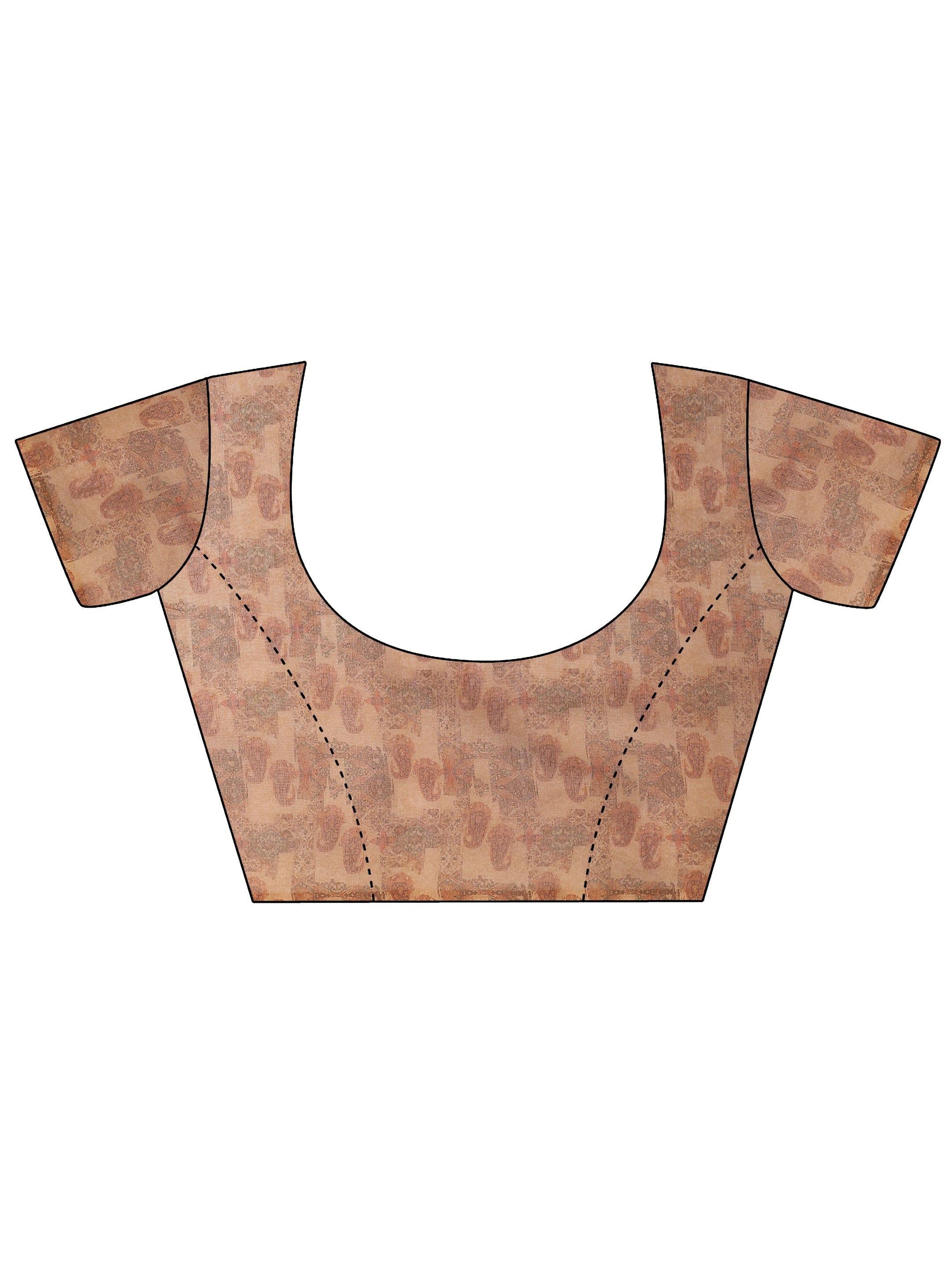 Brown Printed Silk Blend Saree With Unstitched Blouse Piece