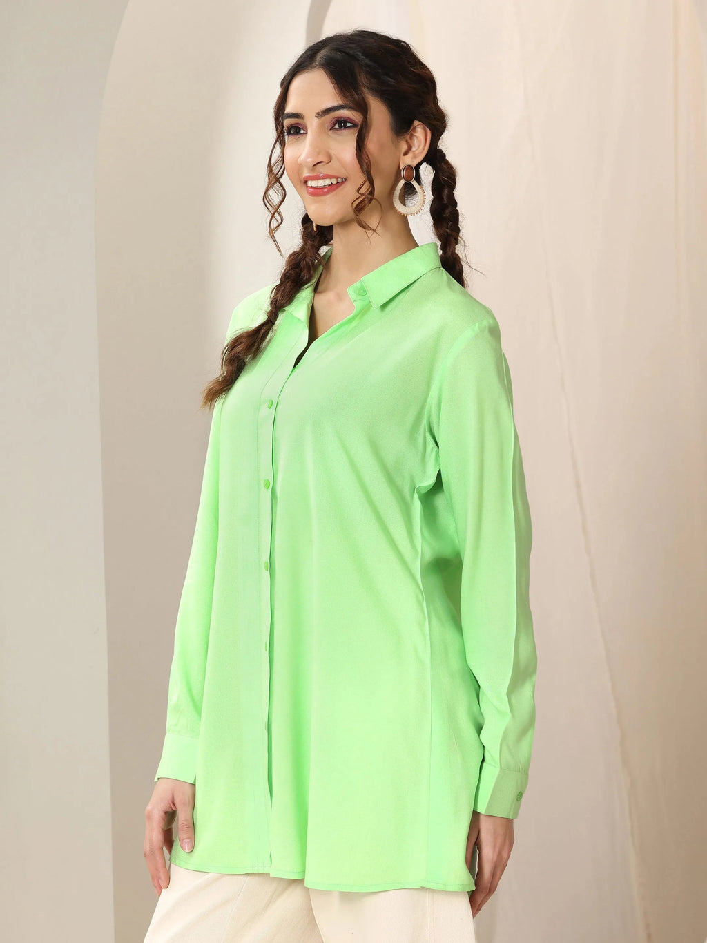 Green Solid Rayon Straight Short Kurti