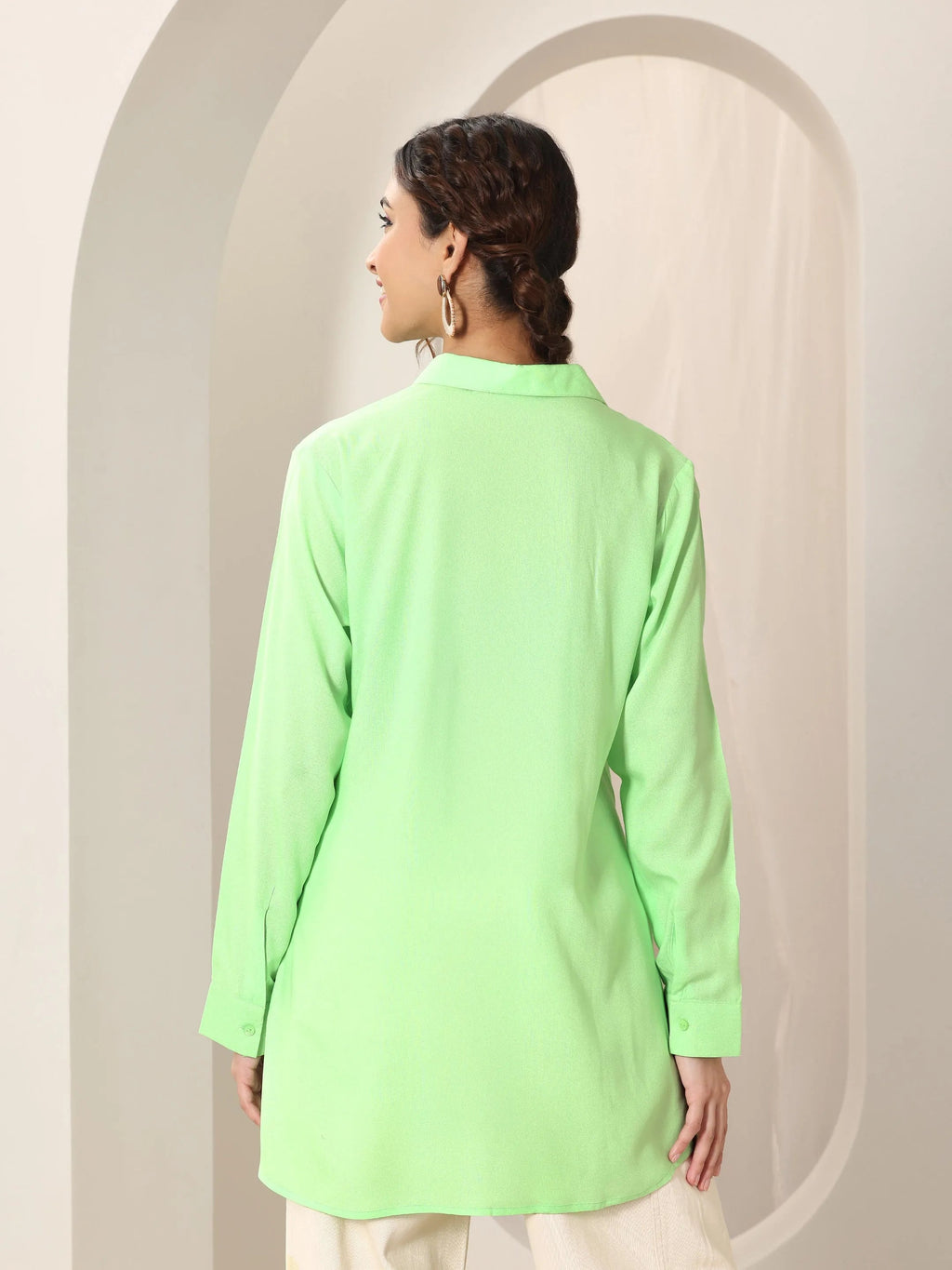 Green Solid Rayon Straight Short Kurti