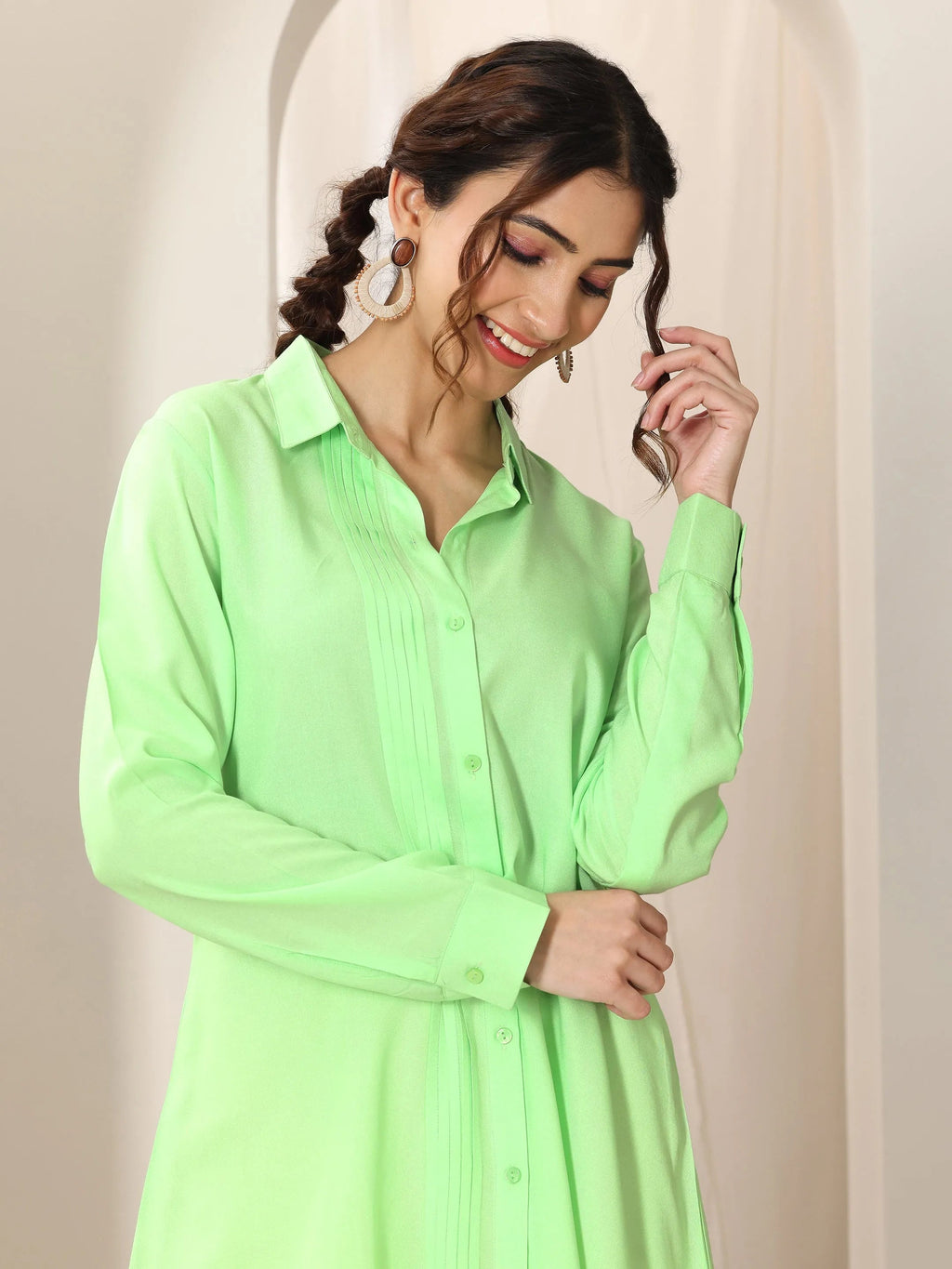 Green Solid Rayon Straight Short Kurti