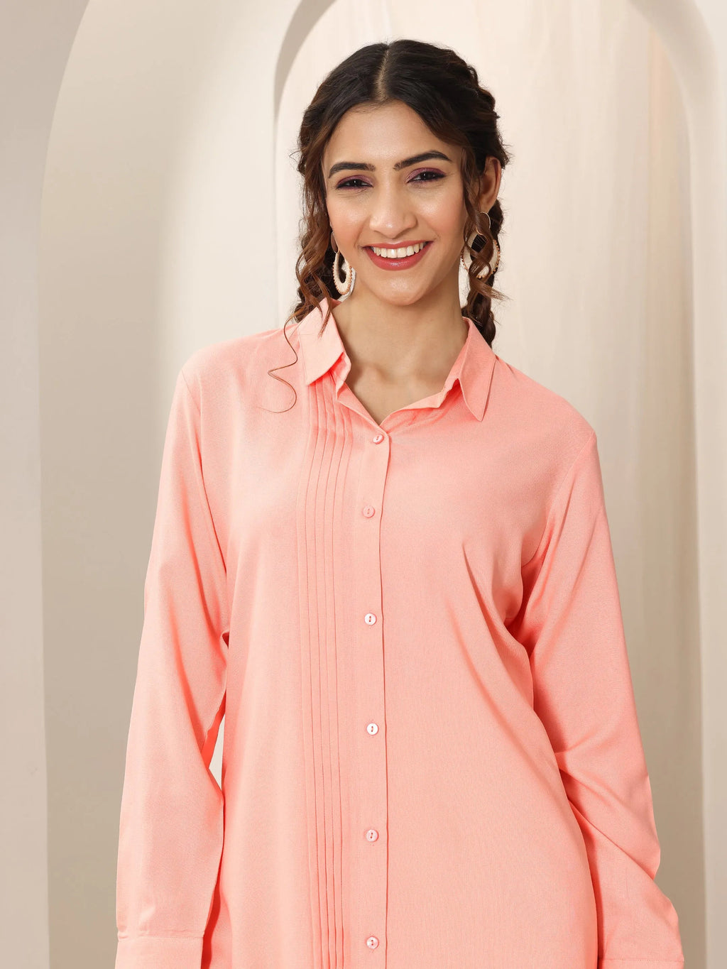 Peach Solid Rayon Straight Short Kurti